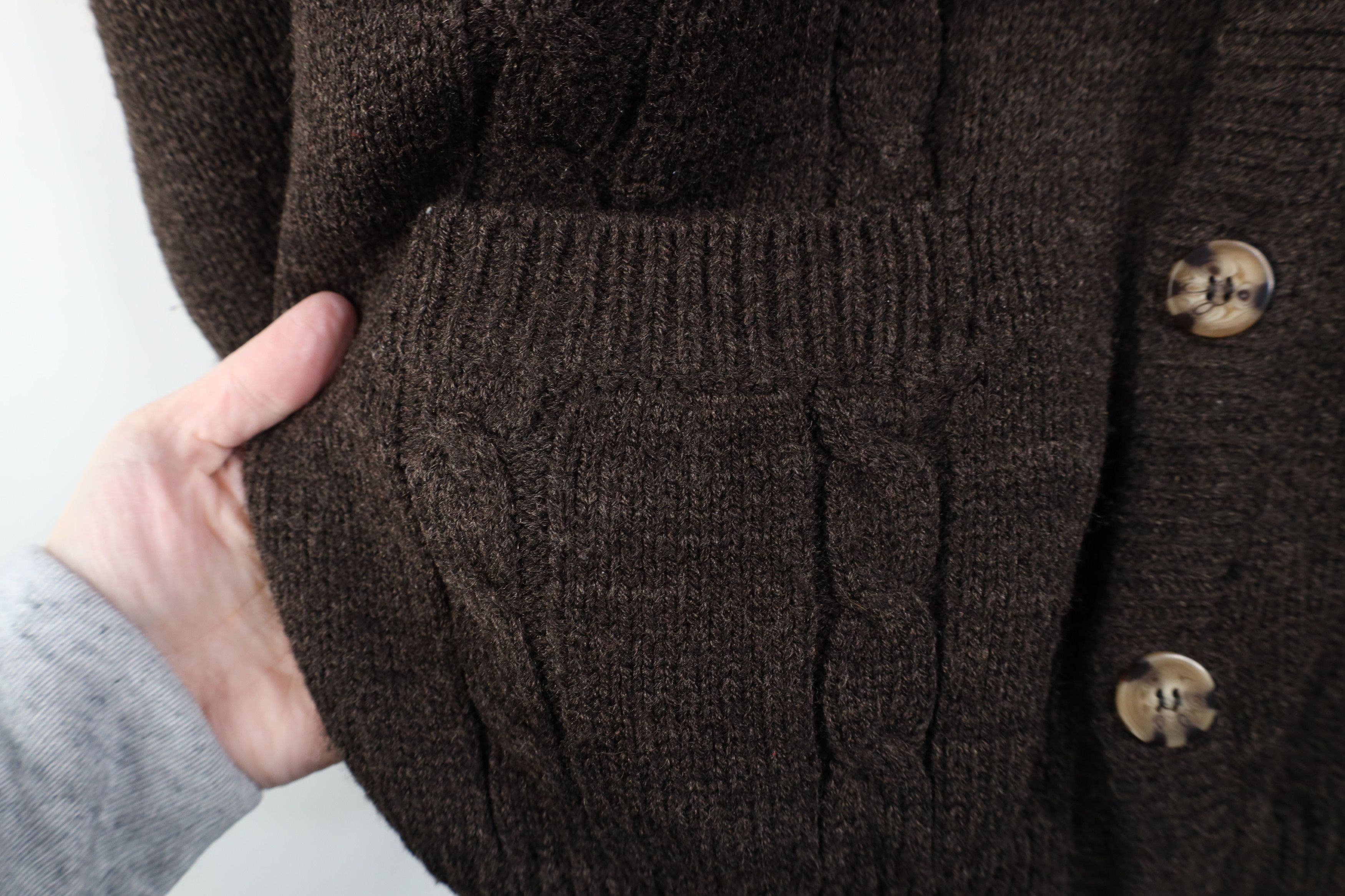 Vintage Vintage 90s Streetwear Cable Knit Cardigan Sweater Brown Size US L / EU 52-54 / 3 - 6 Thumbnail