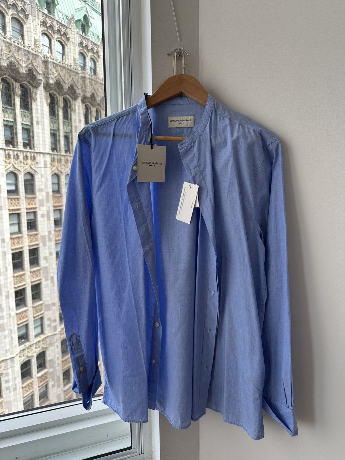 Officine Generale Officine Generale Mandarin Collar Blue Shirt Size US L / EU 52-54 / 3 - 1 Thumbnail