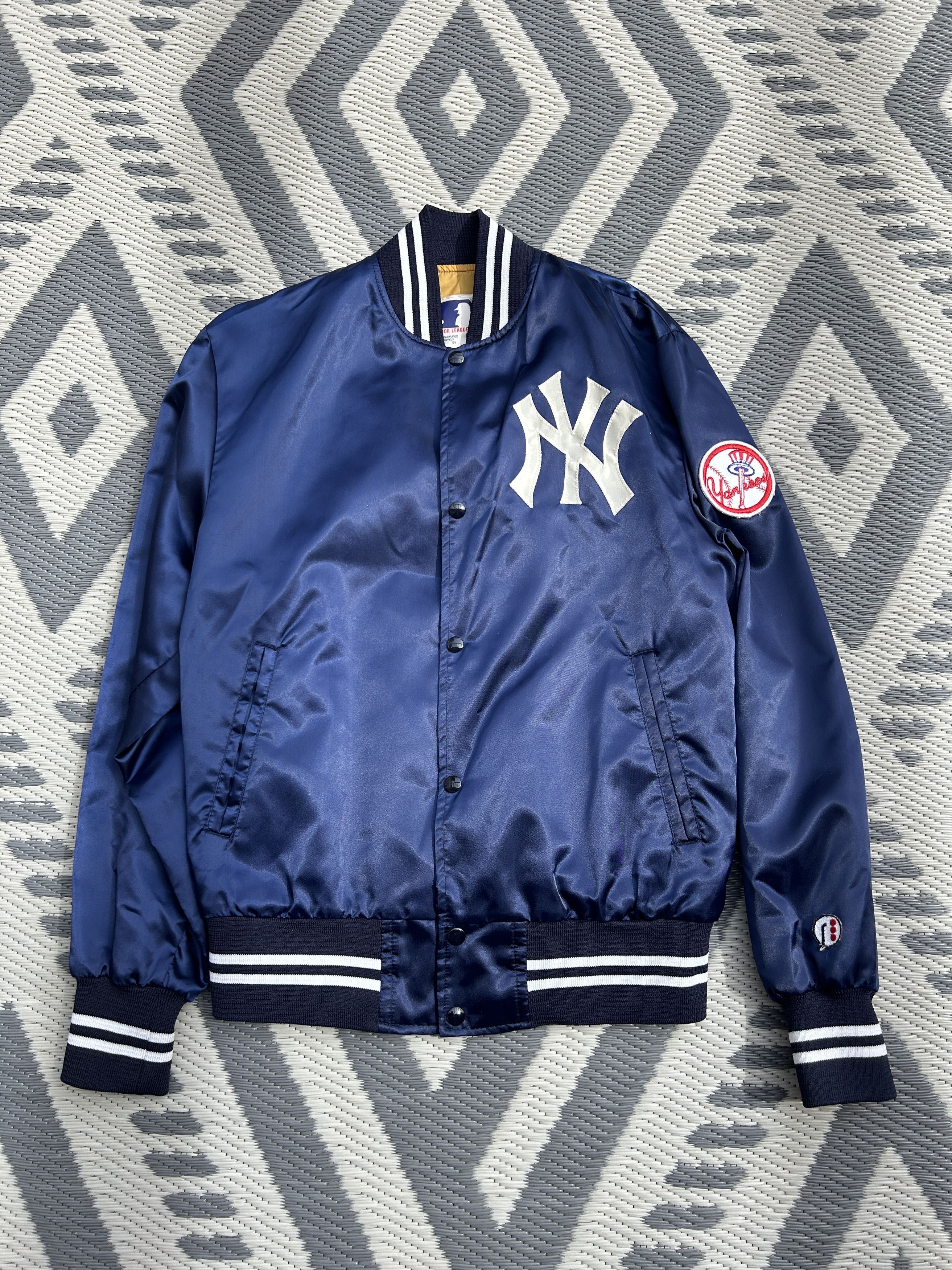 image of Vintage X Yankees Satin Jacket in Navy, Men's (Size Large)