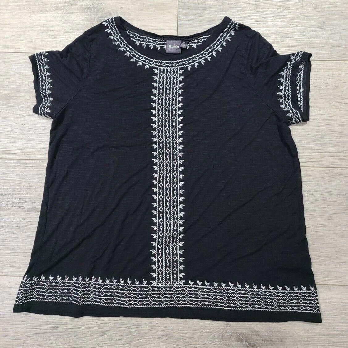 Other Rafaella Large Top Black White Embroidered Short Sleeve Size L / US 10 / IT 46 - 7 Thumbnail