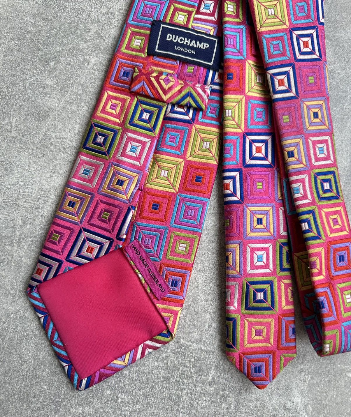 Duchamp Duchamp London Mens Silk Tie Bold Geometric Square Pattern Size ONE SIZE - 4 Thumbnail