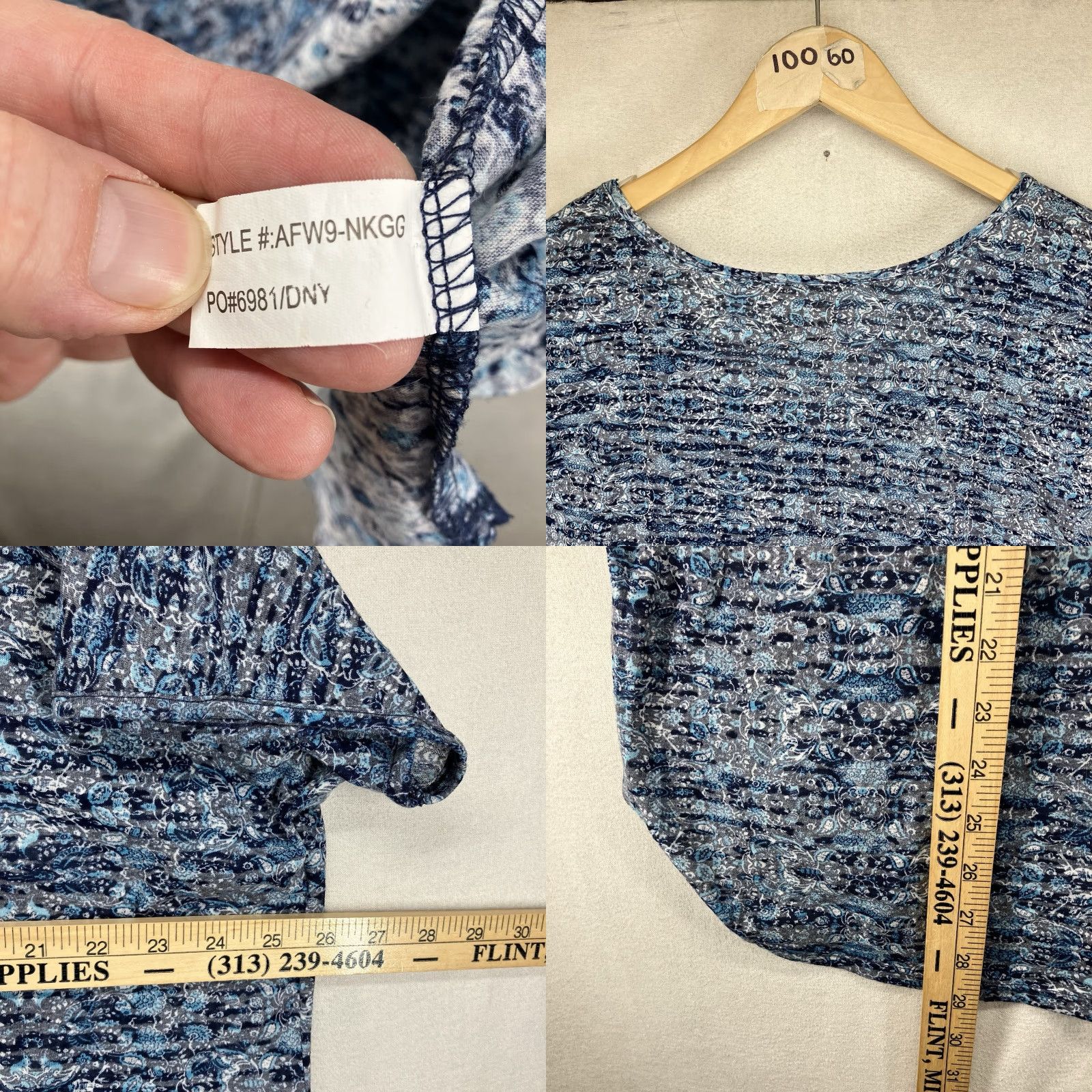 Faded Glory Faded Glory Women's Blouse Tunic Short Sleeve Cold Shoulder 3X Blue Gray Bling Geometric Knit Polyester Cotton V-Neck Pullover Mens? Size XXL / US 16-18 / IT 52-54 - 9 Thumbnail