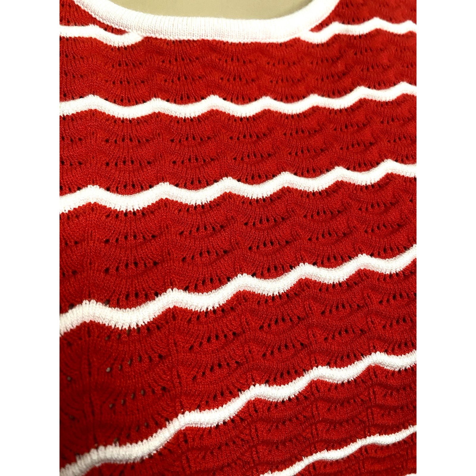 Carolina Herrera CAROLINA HERRERA Ruffled Striped Pointelle Knit Top Sweater Size S / US 4 / IT 40 - 7 Thumbnail