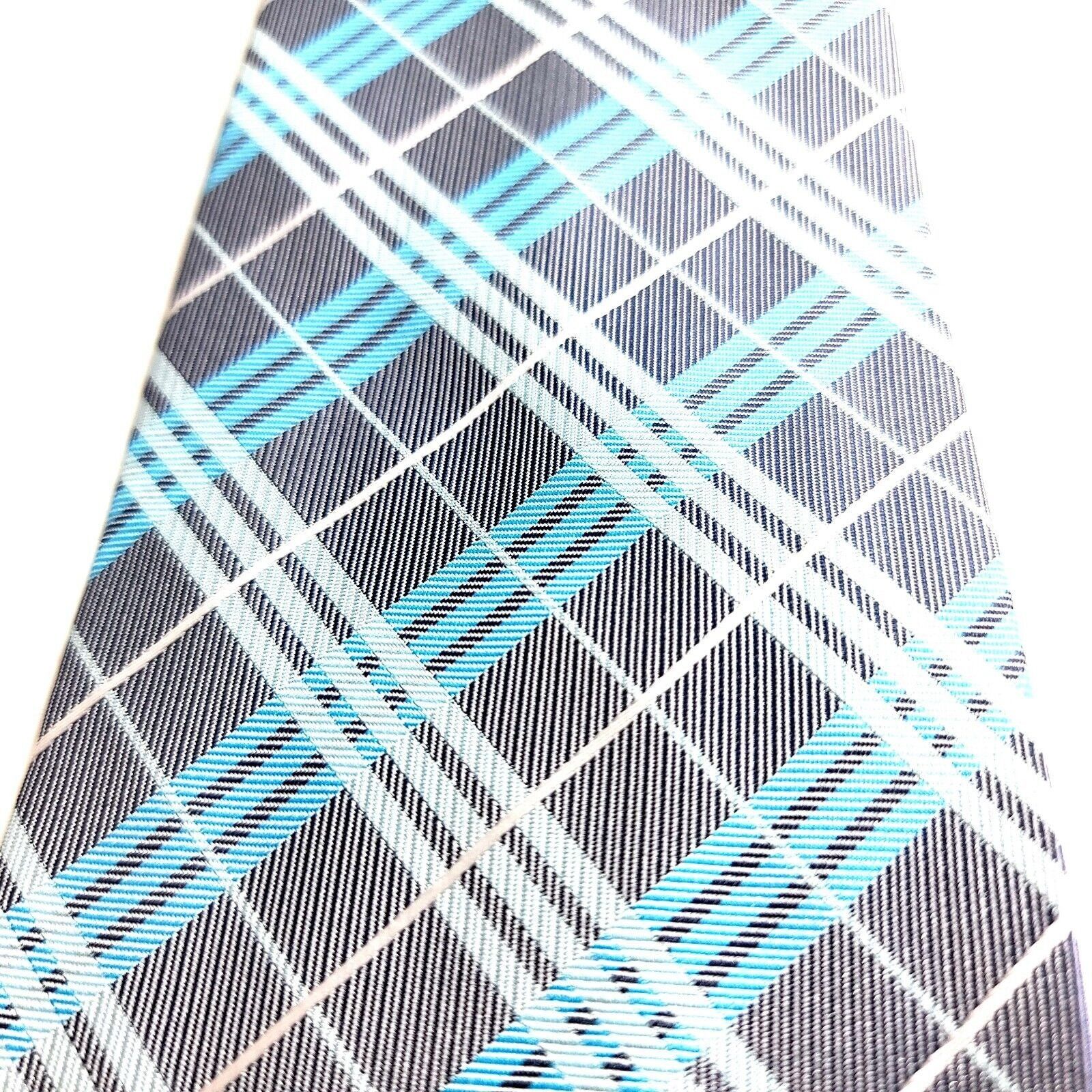 Designer Unbranded Gray Teal Woven Plaid Polyester Tie Size ONE SIZE - 2 Thumbnail