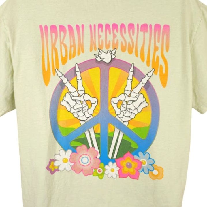 Vintage VINTAGE Skeleton Peace Sign Symbol T Shirt Mens XL Green Urban Necessities USA Size US XL / EU 56 / 4 - 2 Thumbnail