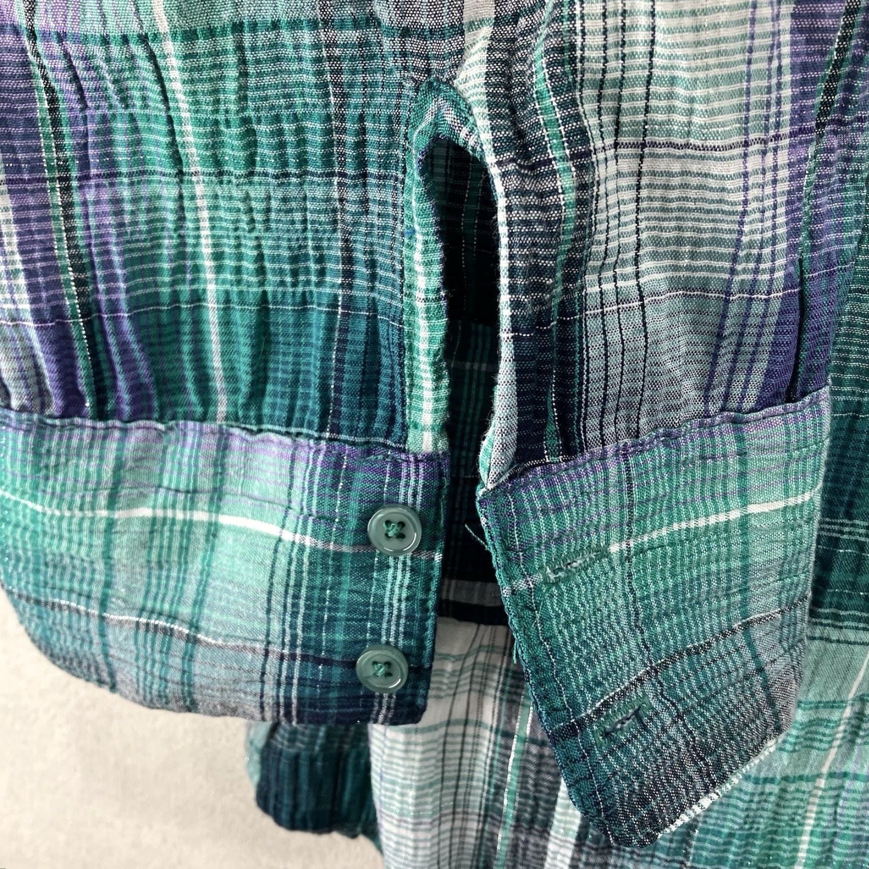 Faded Glory Women's Western Style Shirt 2XL Button Up Colorful Greens Purple Silver Thin Size XXL / US 16-18 / IT 52-54 - 7 Thumbnail