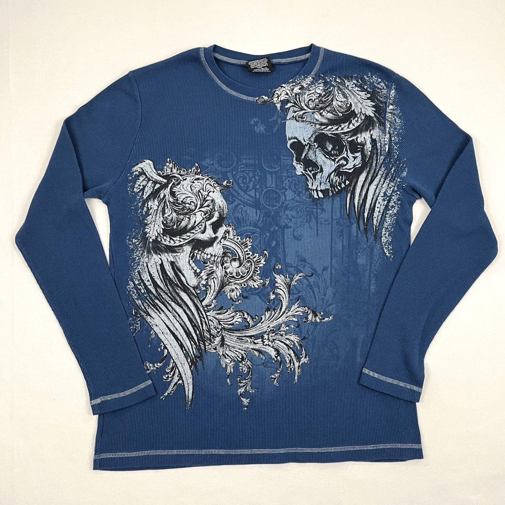 Vintage VINTAGE No Boundaries Shirt XL Blue Thermal Waffle Knit Skull Grunge VTG Men Long Sleeve Graphic Print 2000s Size US XL / EU 56 / 4 - 2 Thumbnail