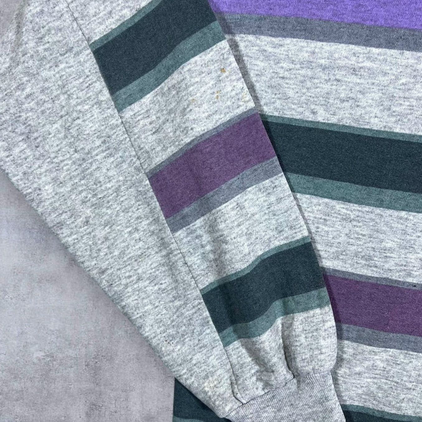 Vintage Vintage Turunc Grey Purple Blue Green Multi Striped Collared Sweatshirt XXL Men Size US XXL / EU 58 / 5 - 5 Thumbnail