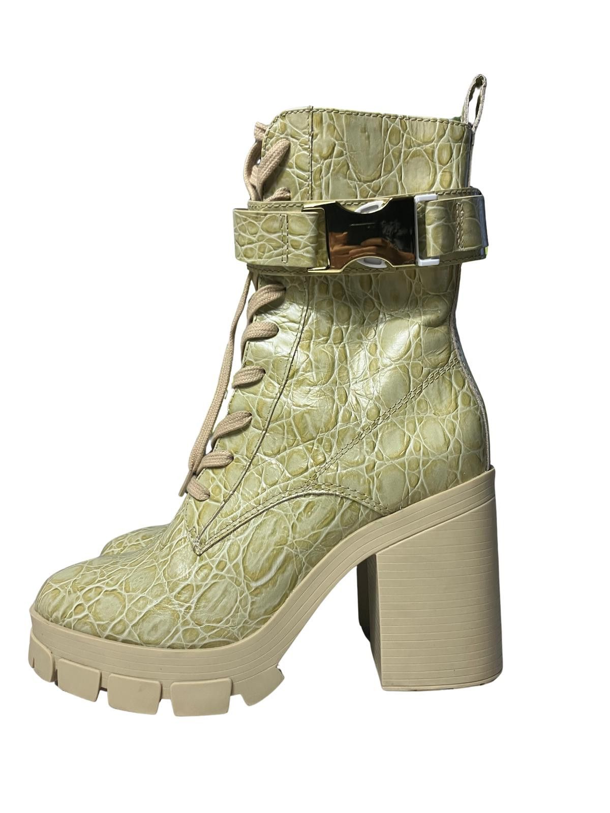 Other Schutz Roslyn Croc Embossed Platform Boots Buckle Green Sz 8 Size US 8 / IT 38 - 2 Thumbnail