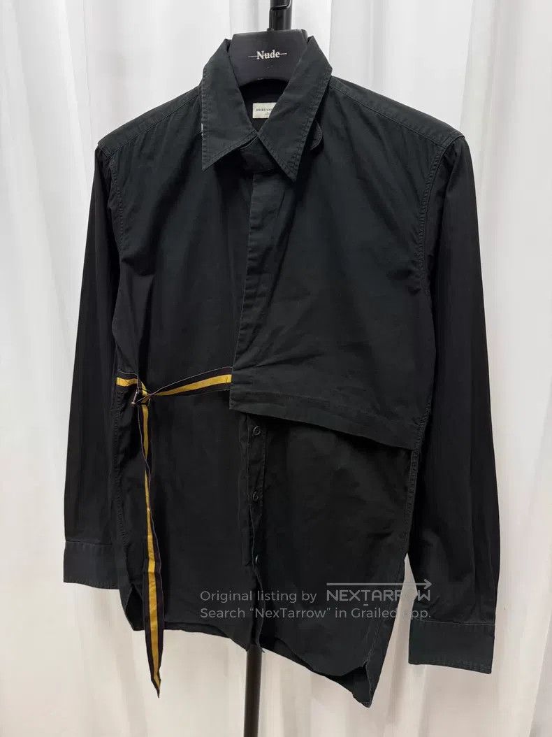 Dries Van Noten DRIES VAN NOTEN Tie Front Asymmetrical Shirt - Black Decon Size US S / EU 44-46 / 1 - 2 Thumbnail