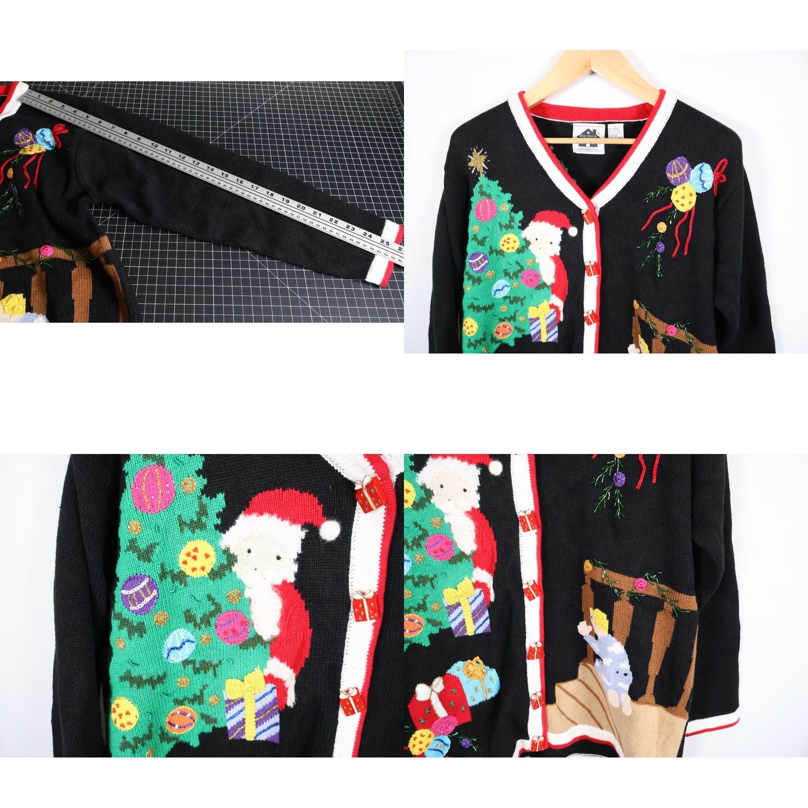 Vintage VINTAGE Storybook Knits Cardigan Sweater Women's Large Black Christmas 90s VTG Christmas motif chunky-knit Size L / US 10 / IT 46 - 8 Thumbnail