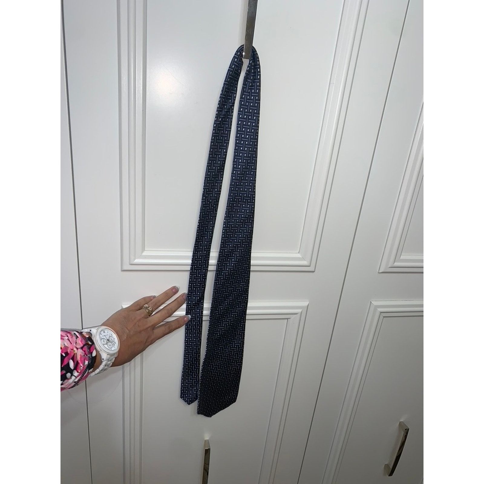 Lands' End Lands' End Men's Silk Geometric Blue Necktie Classic Length Size ONE SIZE - 3 Thumbnail