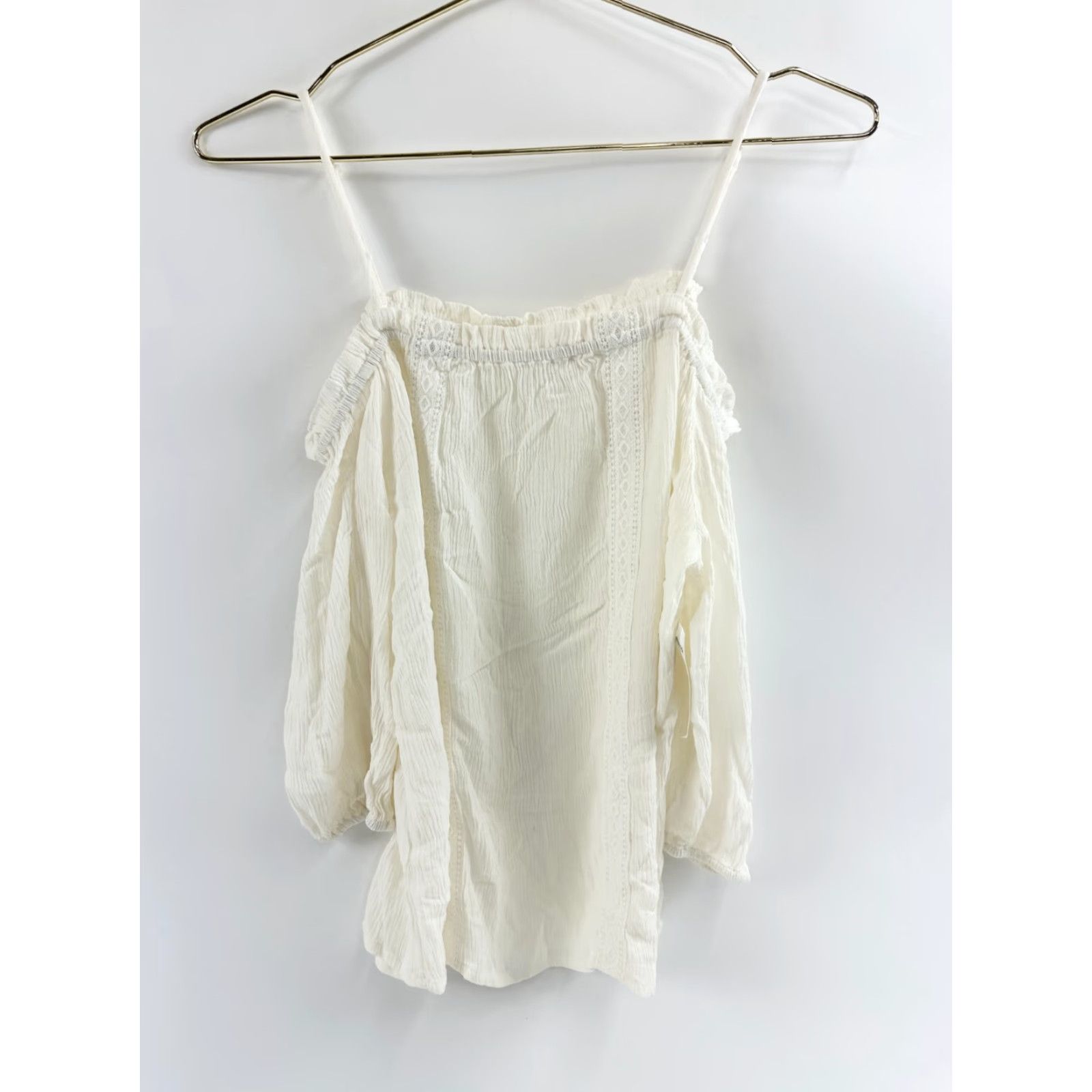 Market Melrose and Market Blouse Shirt Womens XS Ivory Seersucker Lace Trim Cold Shoulder Square Neck Pullover Casual Size XS / US 0-2 / IT 36-38 - 2 Thumbnail