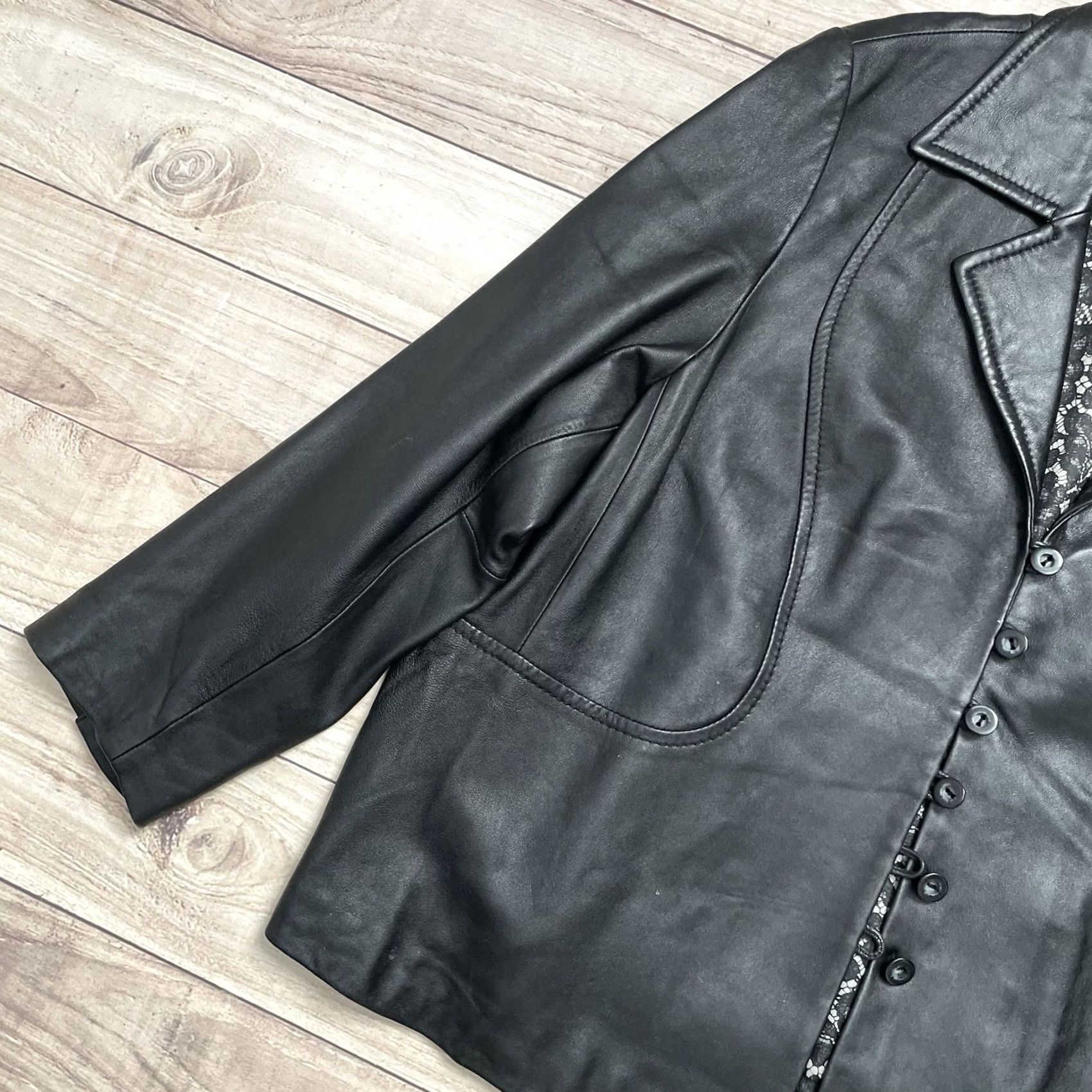 Vintage VINTAGE Venezia Women’s Coat Jacket Leather Black Lined 26-28 Plus Wool? Polyester Lining Motorcyc le Theme Casual Winter 1990s Womens Size 4XL / US 24-26 - 3 Thumbnail