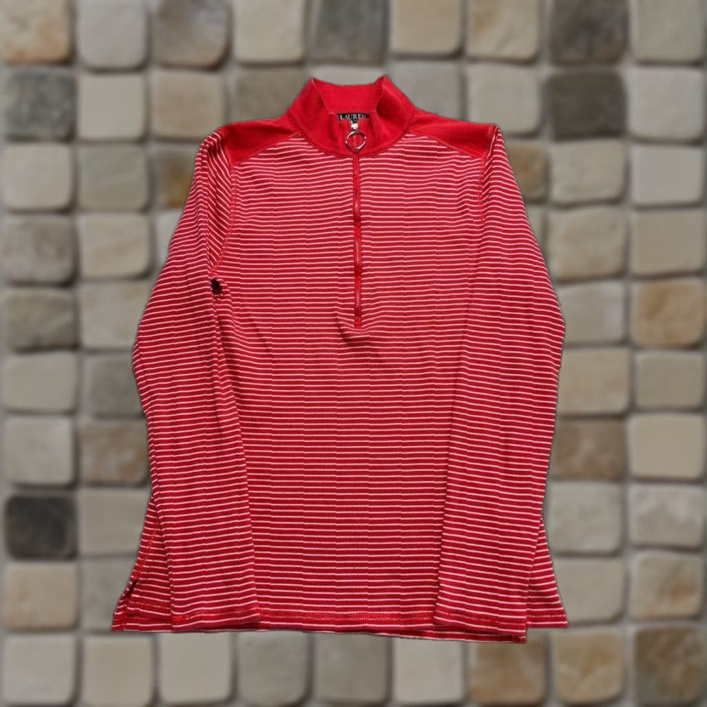 Ralph Lauren Lauren Ralph Lauren Sweater Womens Large Red Cotton Knit Half Zip Shirt Size L / US 10 / IT 46 - 1 Thumbnail