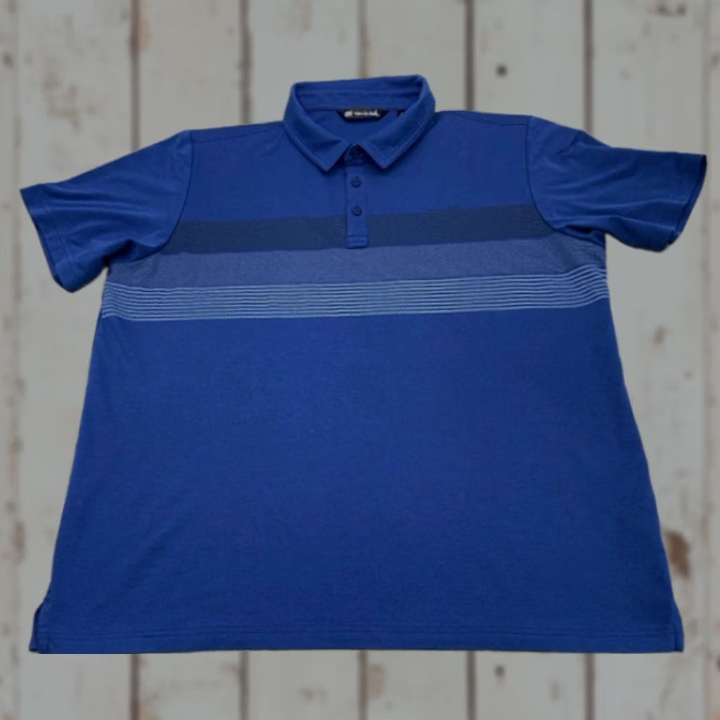 TravisMathew Travis Matthews Polo Shirt Men 2XL Blue Chest Stripe Golf Shirt Short Sleeve Cotton Polyester Knit Polo Men Size US XXL / EU 58 / 5 - 1 Thumbnail