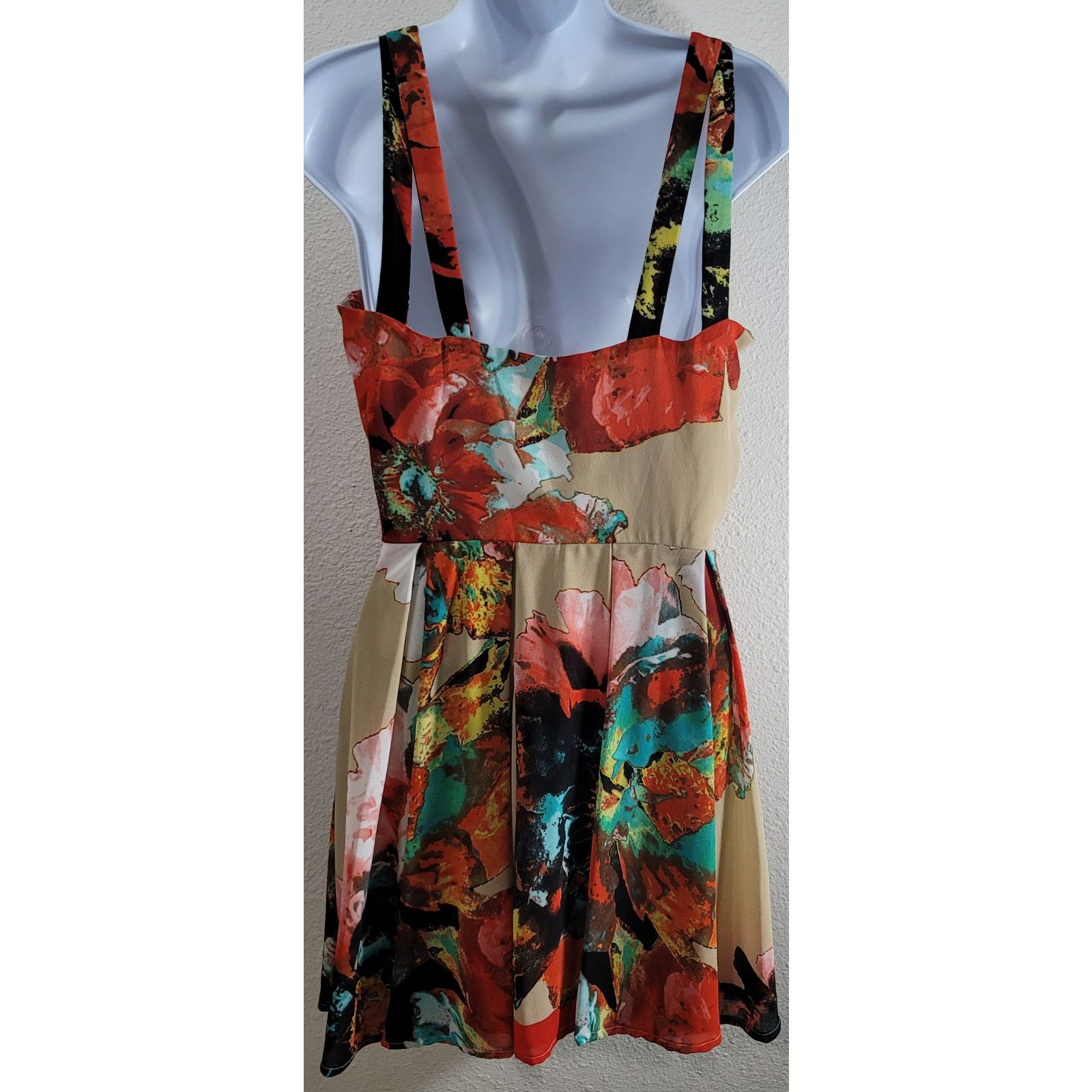 GB GB Orange Brown Sleeveless A-Line Mini Dress M Lined Flowy Size M / US 6-8 / IT 42-44 - 3 Thumbnail