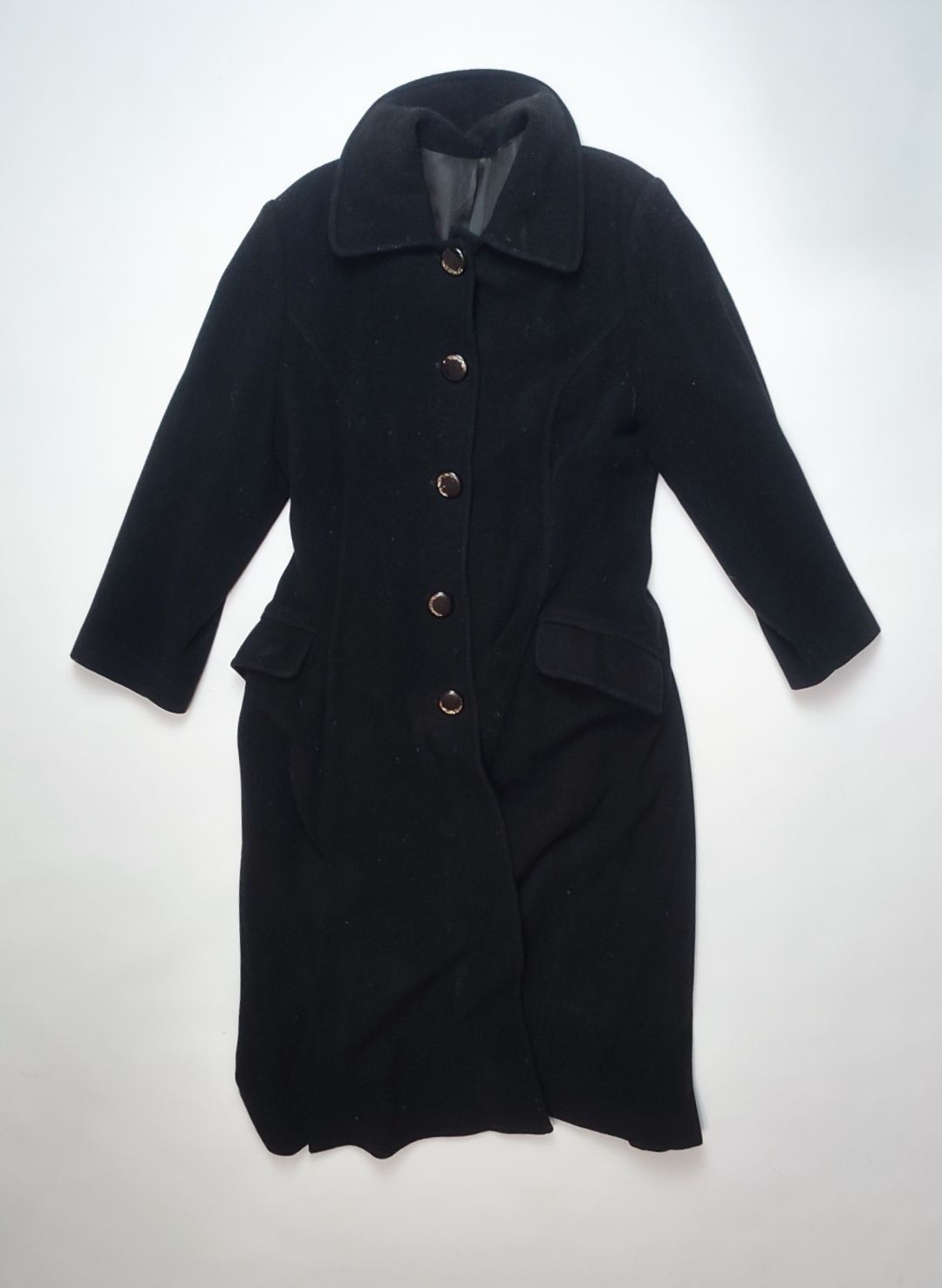Pre-owned Cashmere Wool X Italian Designers Vintage 70's Long Wool Coat Size M-l(w) In Black