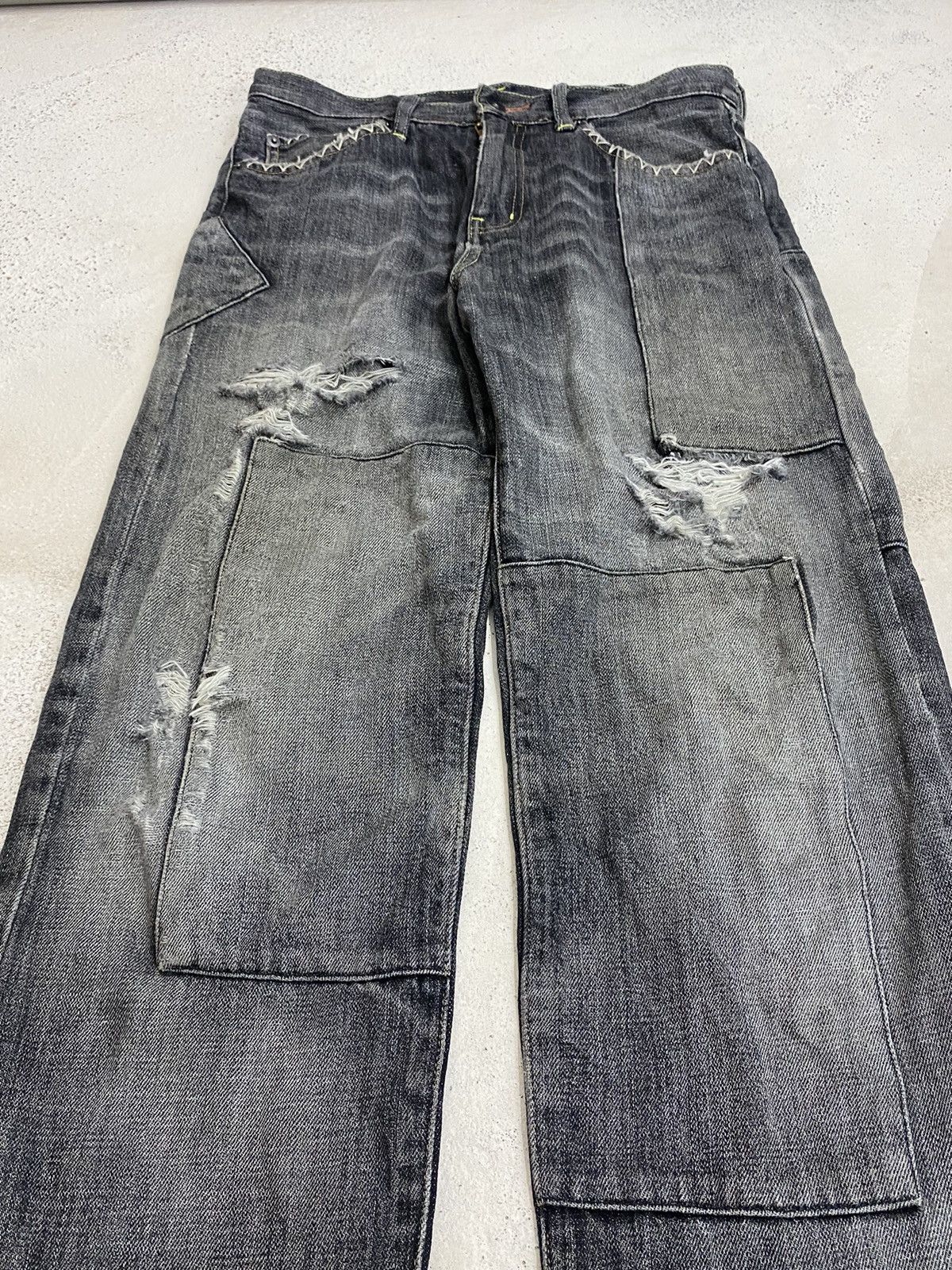 If Six Was Nine × Japanese Brand × Le Grande Bleu (L.G.B.) Uniqlo Edition Custom Patchwork Black Stone Washed Distress Size US 28 / EU 44 - 5 Thumbnail