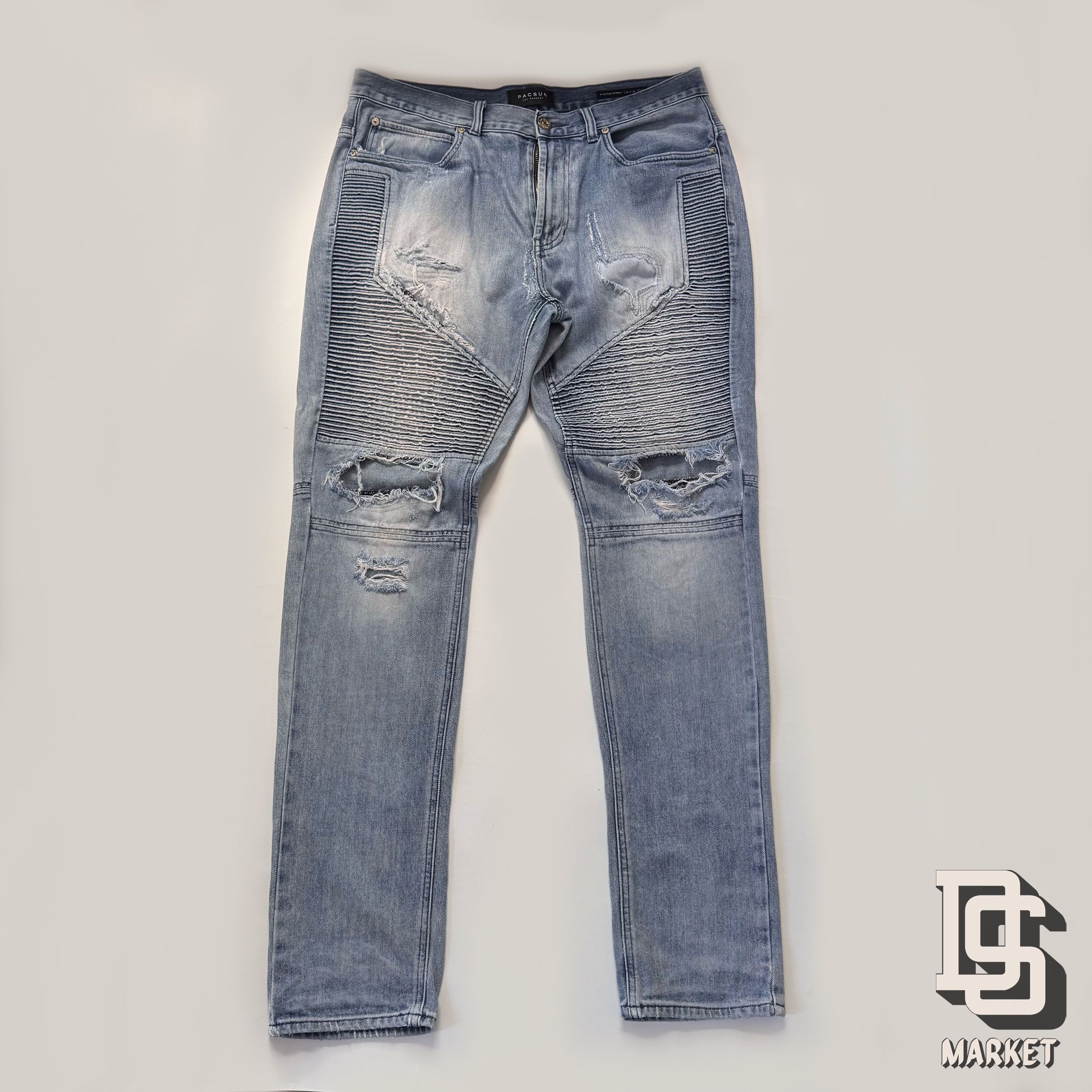 Pacsun PACSUN STACKED SKINNY DISTRESSED BIKER JEANS 32 X 32 BLUE Size US 32 / EU 48 - 1 Thumbnail