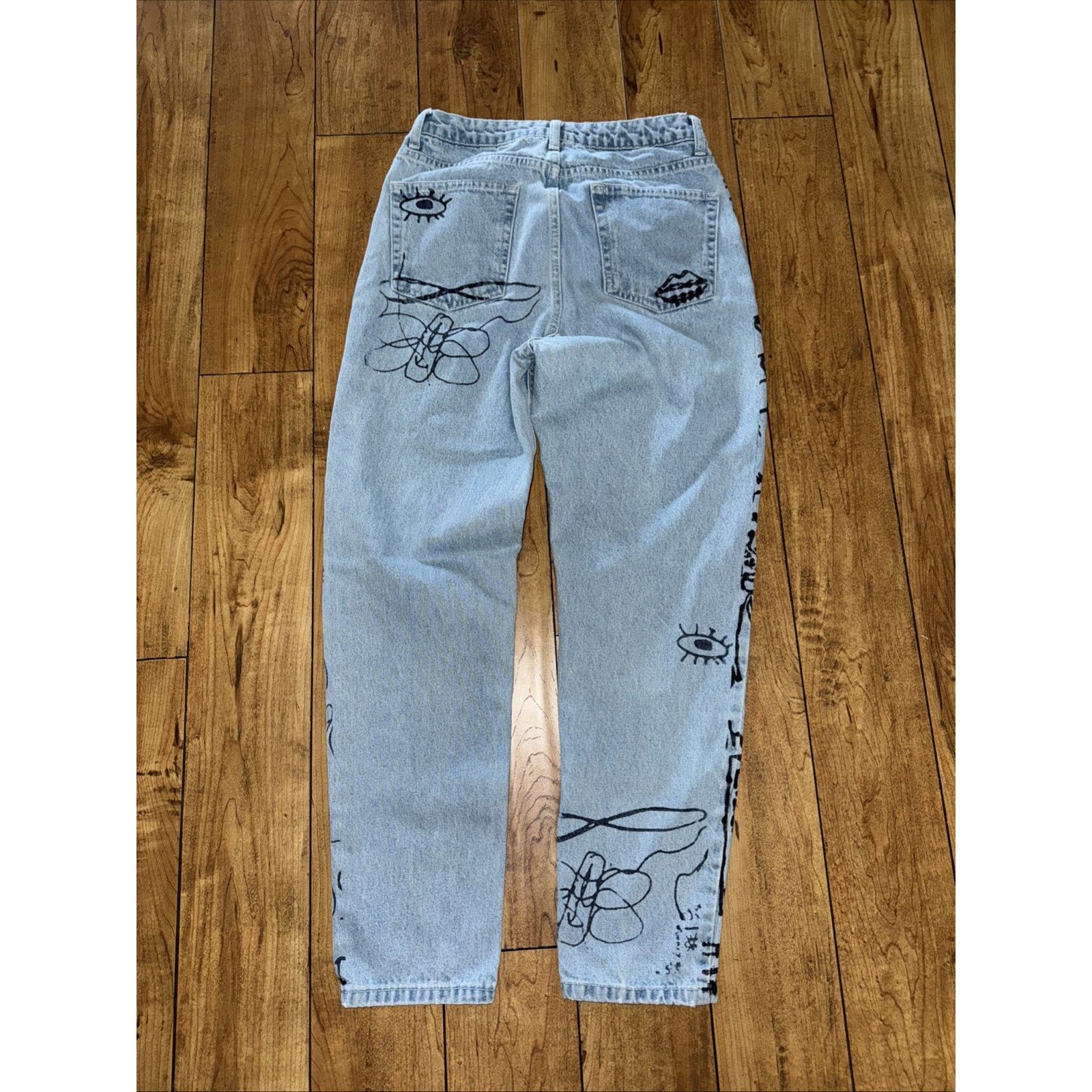 Topshop × Vintage Topshop Moto Printed Denim Jeans Blue 28x30 Size 28" / US 6 / IT 42 - 6 Thumbnail