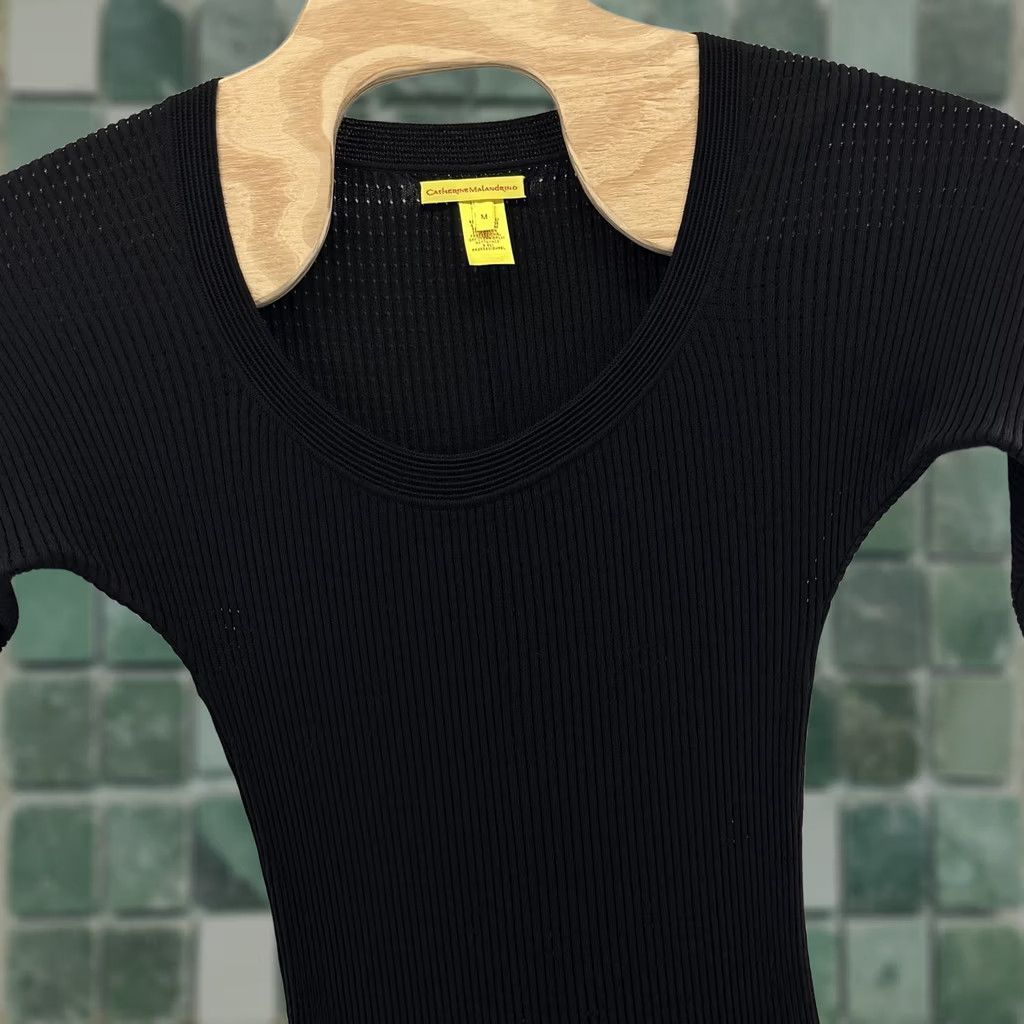 Vintage Catherine Malandrino Dress Womens Medium Black Ribbed Knit Scoop Neck Half Sleeve Size M / US 6-8 / IT 42-44 - 1 Thumbnail