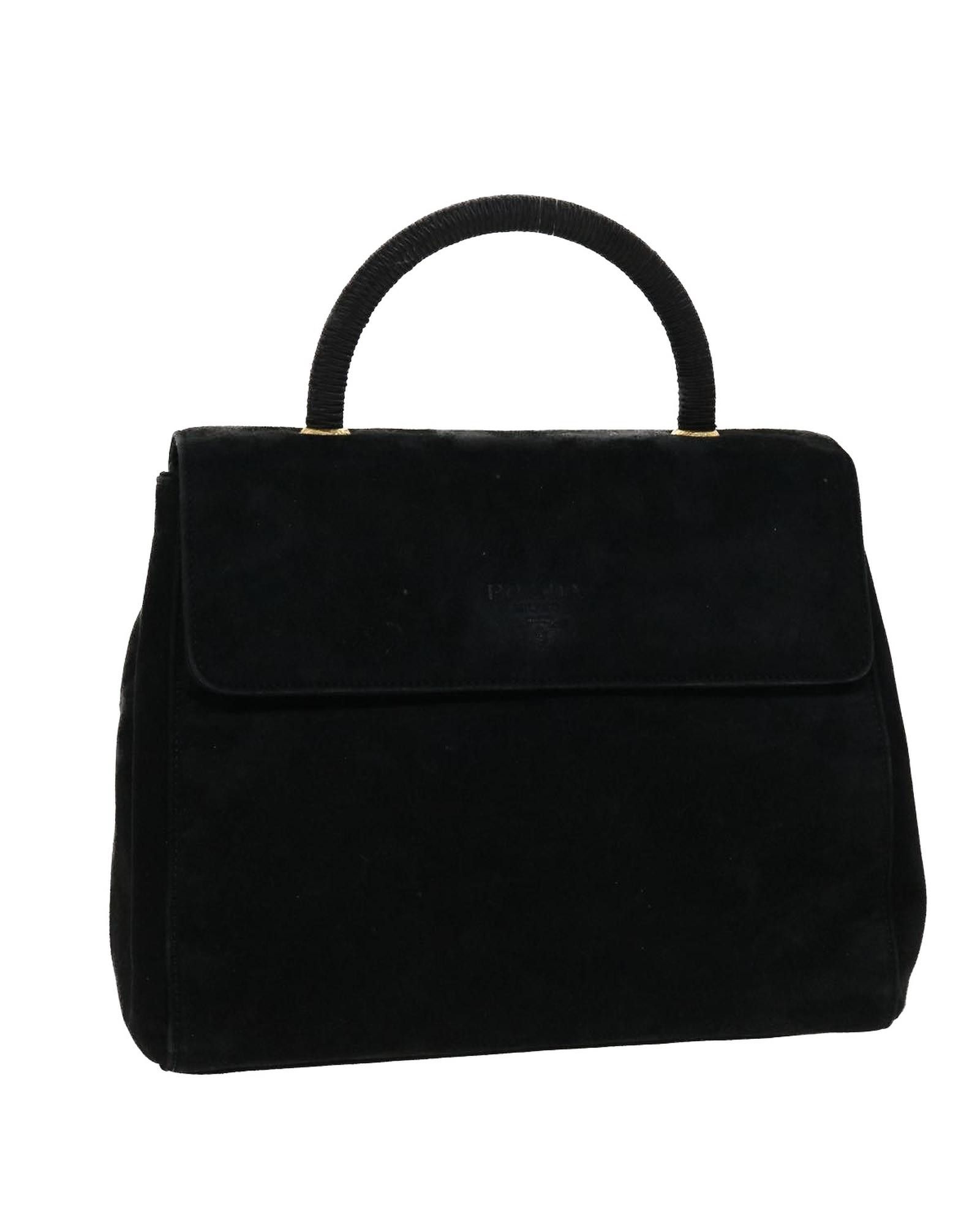 image of Prada Black Suede Hand Bag, Women's