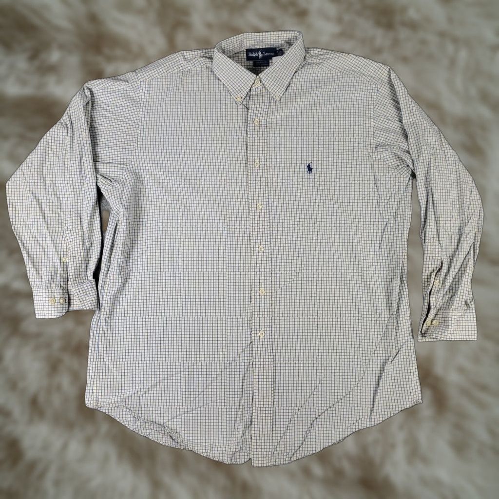 Ralph Lauren Ralph Lauren Shirt Mens Size 16.5 Dress Shirt Yellow Check Cotton Long Sleeve Button Up Pockets Mens Size 42R - 1 Thumbnail