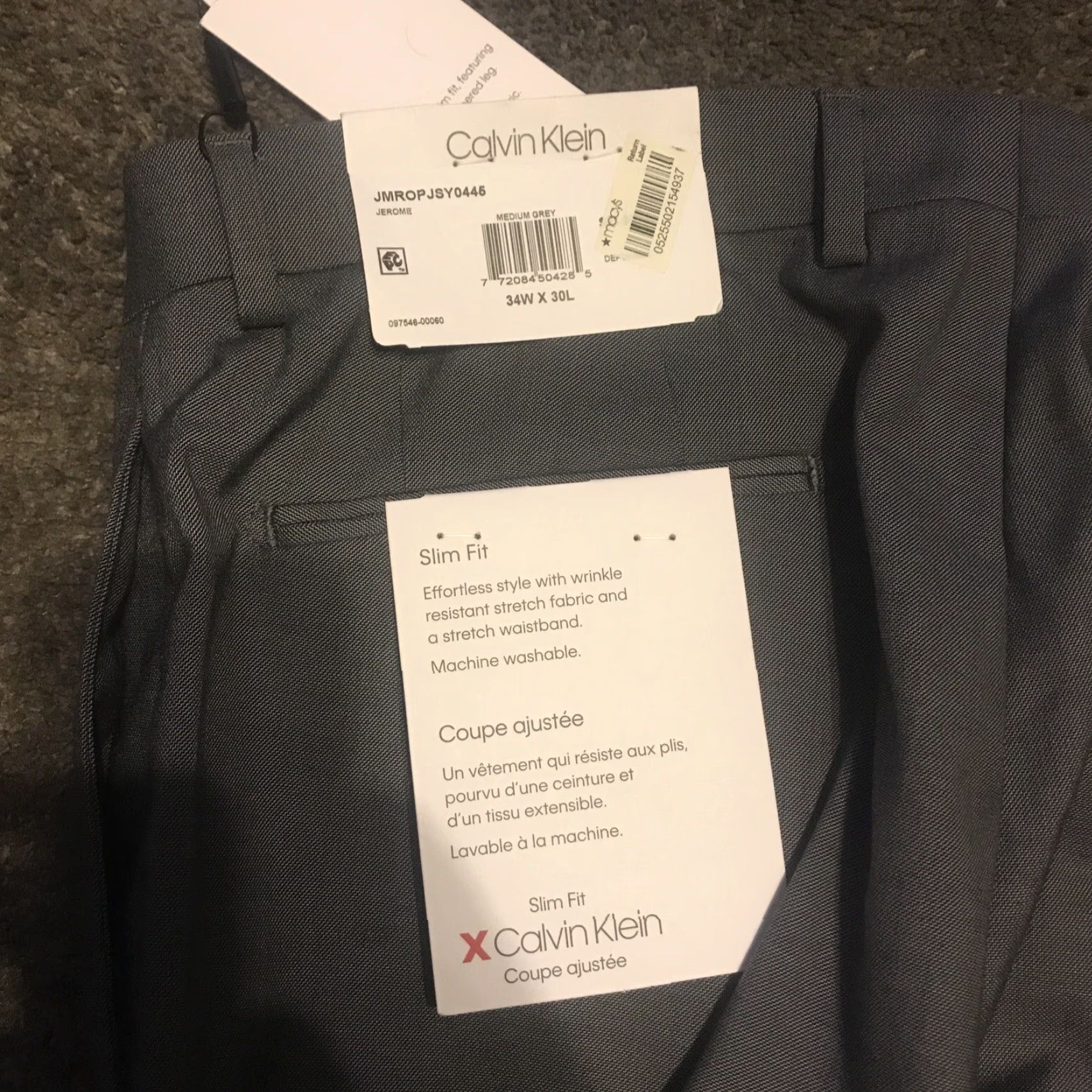 Calvin Klein Calvin Klein Men's Slim Fit Gray Flat Front Suit Trousers Dress Pants 34w 30l Size 34R - 3 Thumbnail