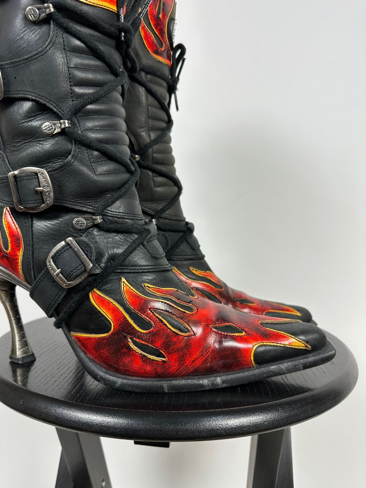 New Rock New Rock Flames Leather Heels Boots Y2K Size US 9 / IT 39 - 12 Thumbnail
