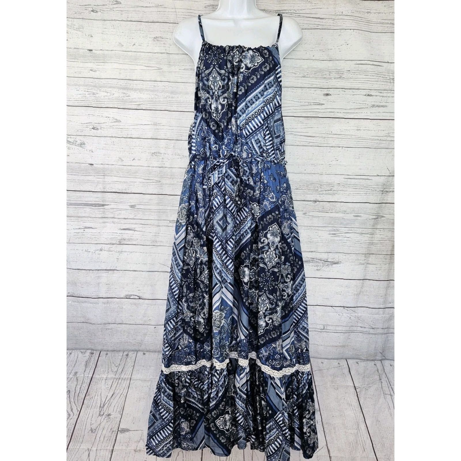 Lucky Brand Lucky Brand Maxi Dress Womens Size M Blue White Sleeveless Cotton Printed 52" Length 19.5" Width | Girls? Mens? - No, keep endgender if applicable. Size M / US 6-8 / IT 42-44 - 2 Thumbnail