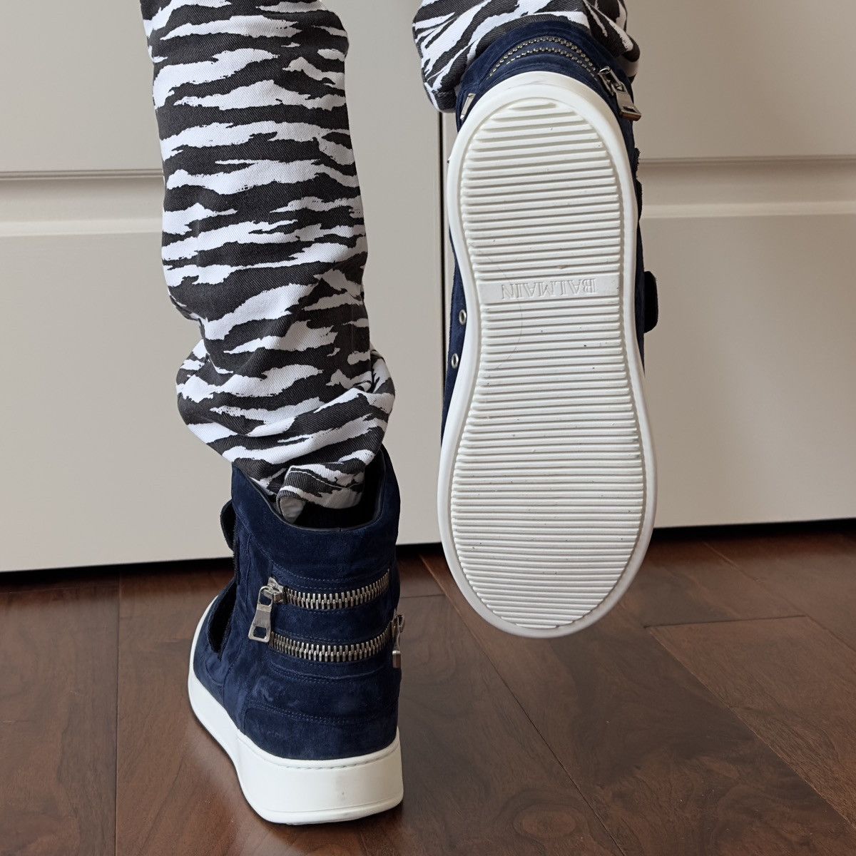 Balmain Balmain Blue Suede Velcro Strap High-Top Sneakers Size US 10 / EU 43 - 5 Thumbnail