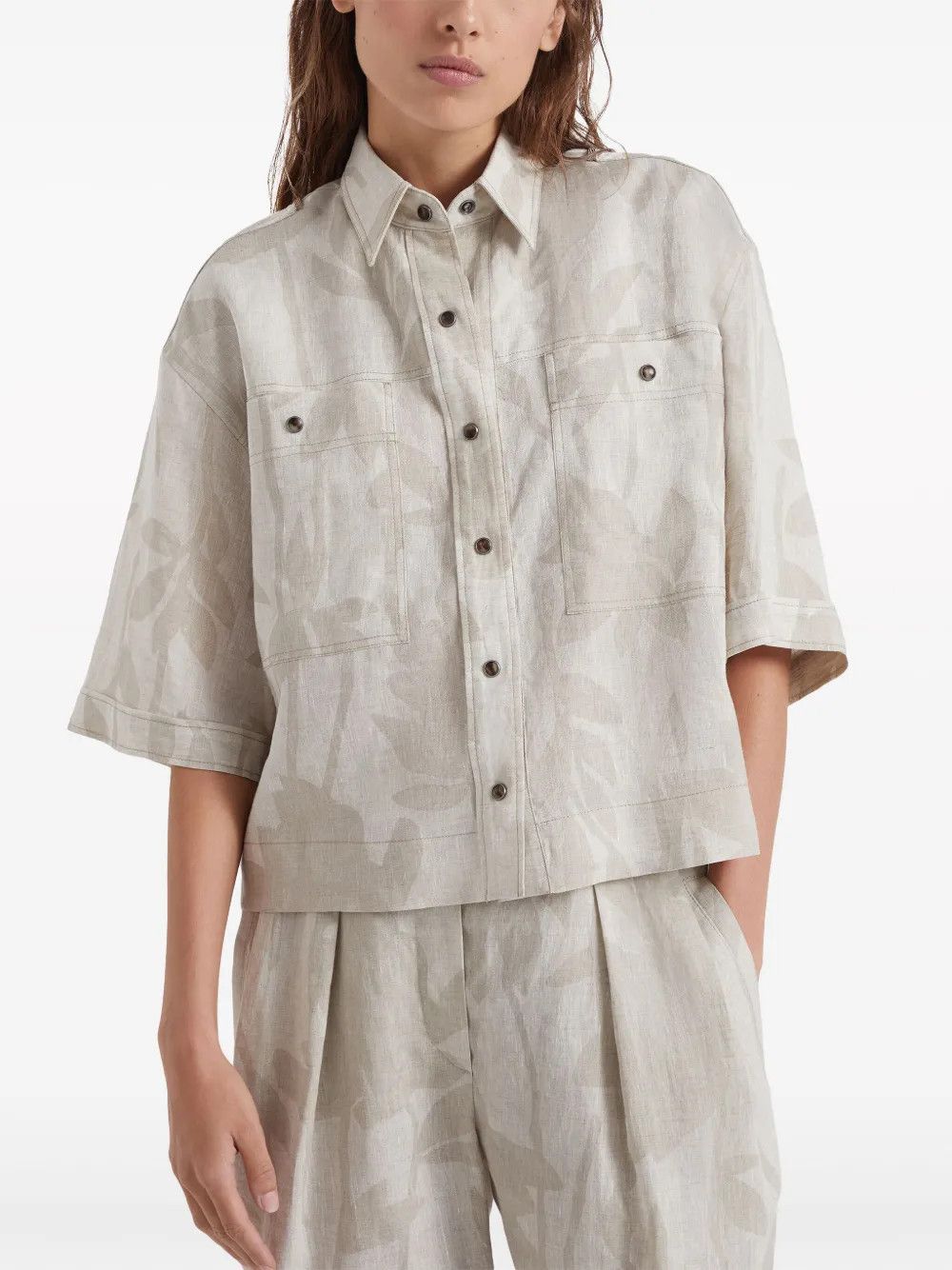 Brunello Cucinelli o1la1rc1a0425 Blouse in Beige Size L / US 10 / IT 46 - 2 Thumbnail