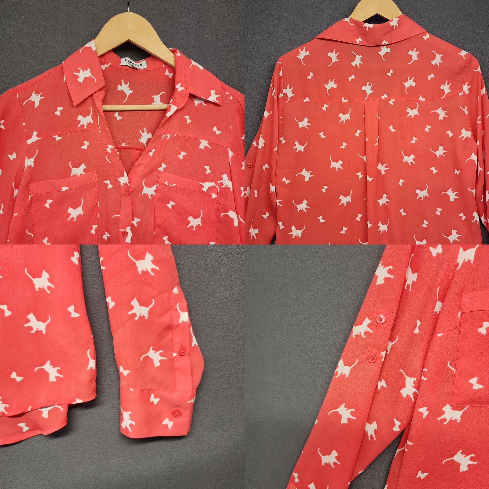 Express Express Portofino Shirt Women Small All Over Cat Print Roll Tab Sleeve Button Up Size S / US 4 / IT 40 - 8 Thumbnail