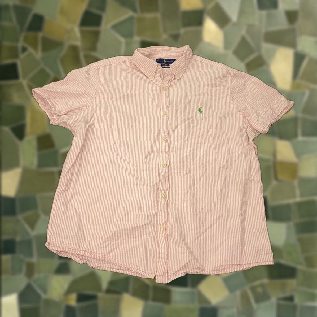 Ralph Lauren VINTAGE Ralph Lauren Polo Shirt Men XL Short Sleeve Striped Cotton Casual Golf White Pink Size US XL / EU 56 / 4 - 1 Thumbnail