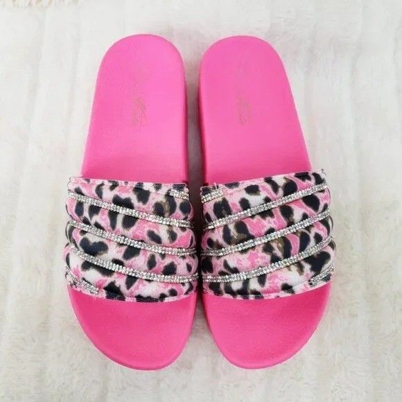 Other Bali Pink Leopard Platform Beach Sandals Slippers Bling (Siz Size US 6 / IT 36 - 4 Thumbnail