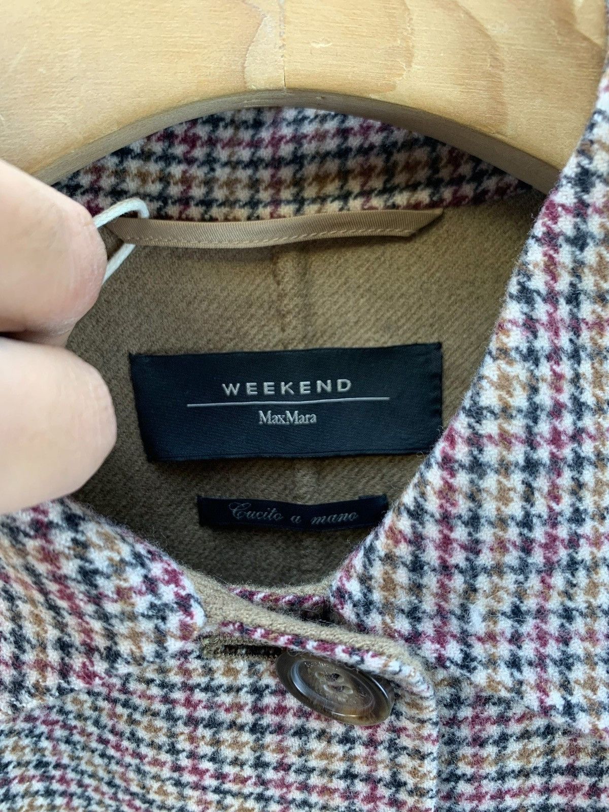 Weekend Max Mara WEEKEND MAX MARA BEIGE HOUNDSTOOTH WOOL FUR TRIMMED COAT Size XS / US 0-2 / IT 36-38 - 4 Thumbnail