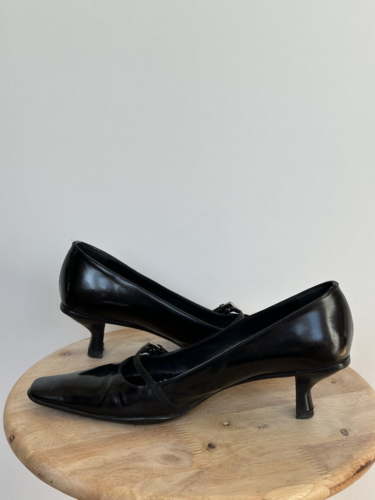 Prada Prada Black Leather Kitten Heel Pumps Mary Jane Buckle Size US 6 / IT 36 - 8 Thumbnail