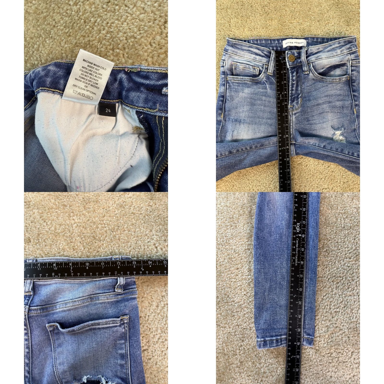 Vintage Flying Monkey Jeans Womens Skinny Ankle Low Rise Distressed Blue Size 24 26x26 D264 Size 42" / US 20 - 8 Thumbnail