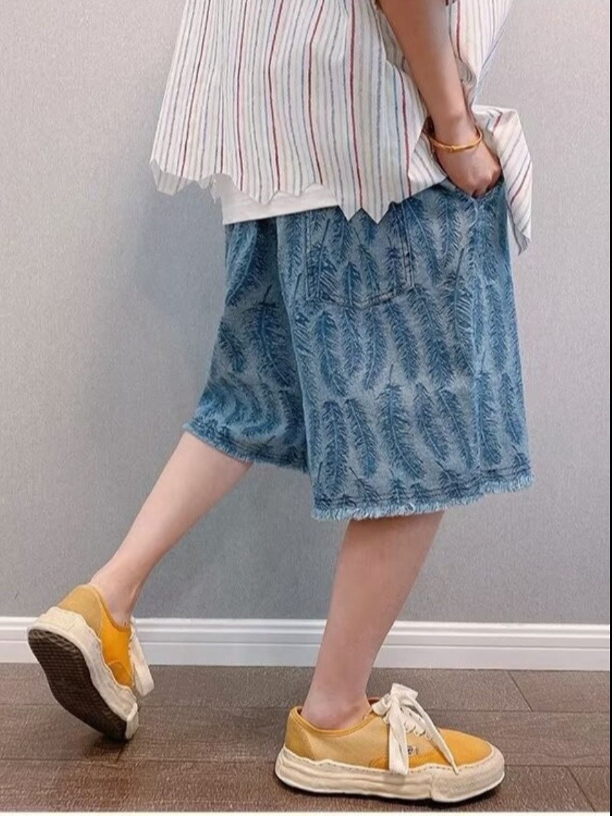 Japanese Brand × Jean Loose casual jacquard feather denim shorts Size US 32 / EU 48 - 4 Thumbnail