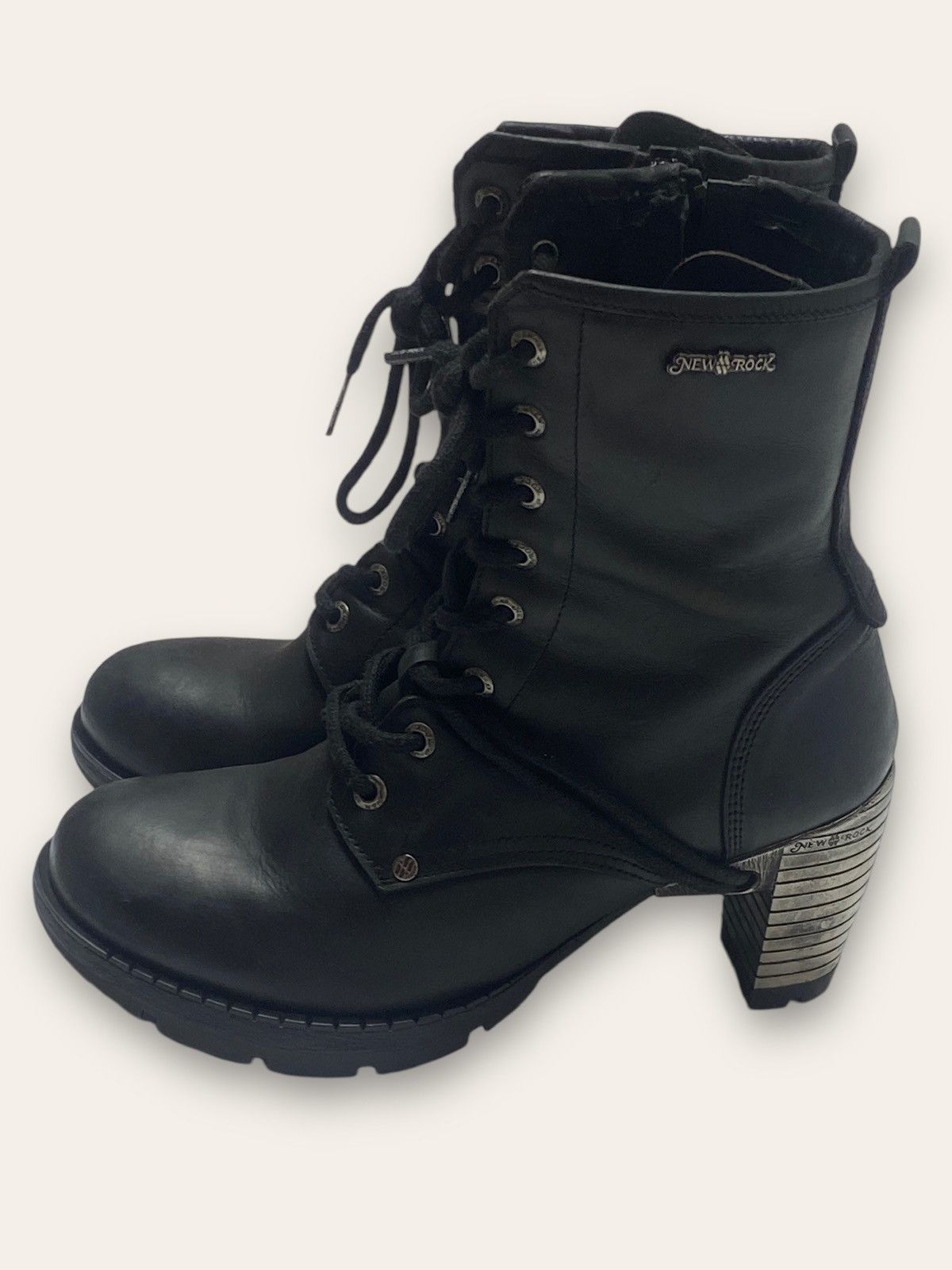 New Rock Vintage NEW ROCK Heels High Top Leather Skin Black Boots Size US 10 / IT 40 - 3 Thumbnail