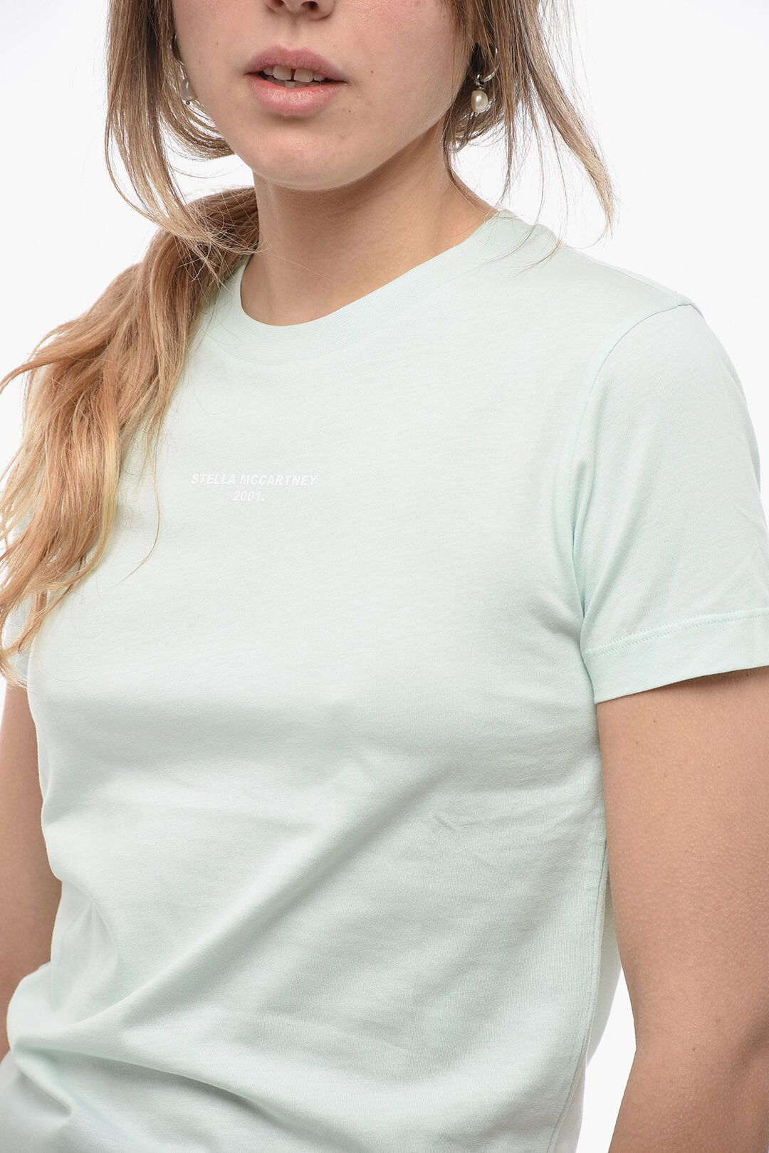 Stella McCartney og1mm0824 Crew Neck Cotton T-Shirt in Light Blue Size XS / US 0-2 / IT 36-38 - 3 Thumbnail