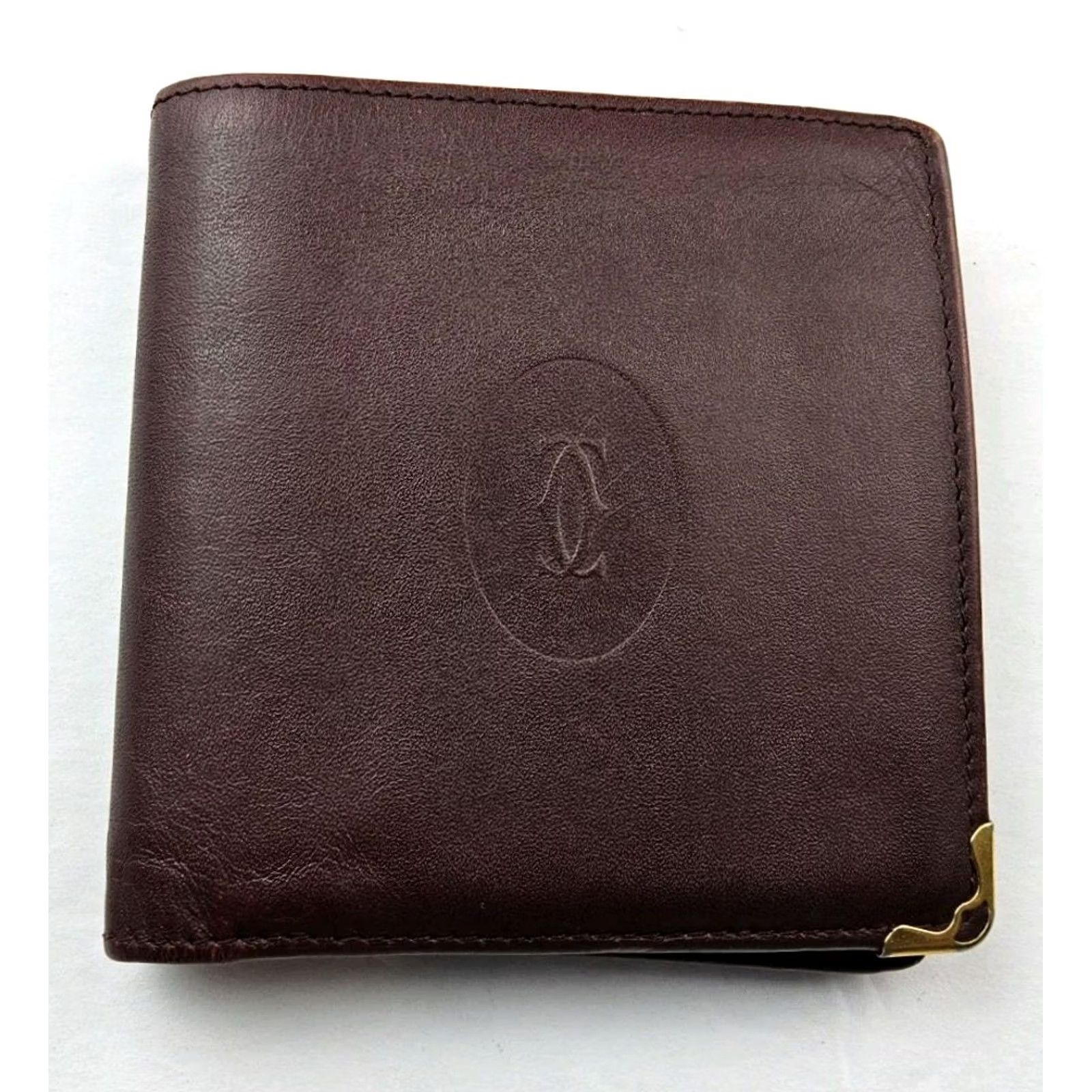 Cartier VINTAGE Cartier Leather Bifold Wallet Men 90s Bordeaux Leather Credit Card Mens Size ONE SIZE - 2 Thumbnail