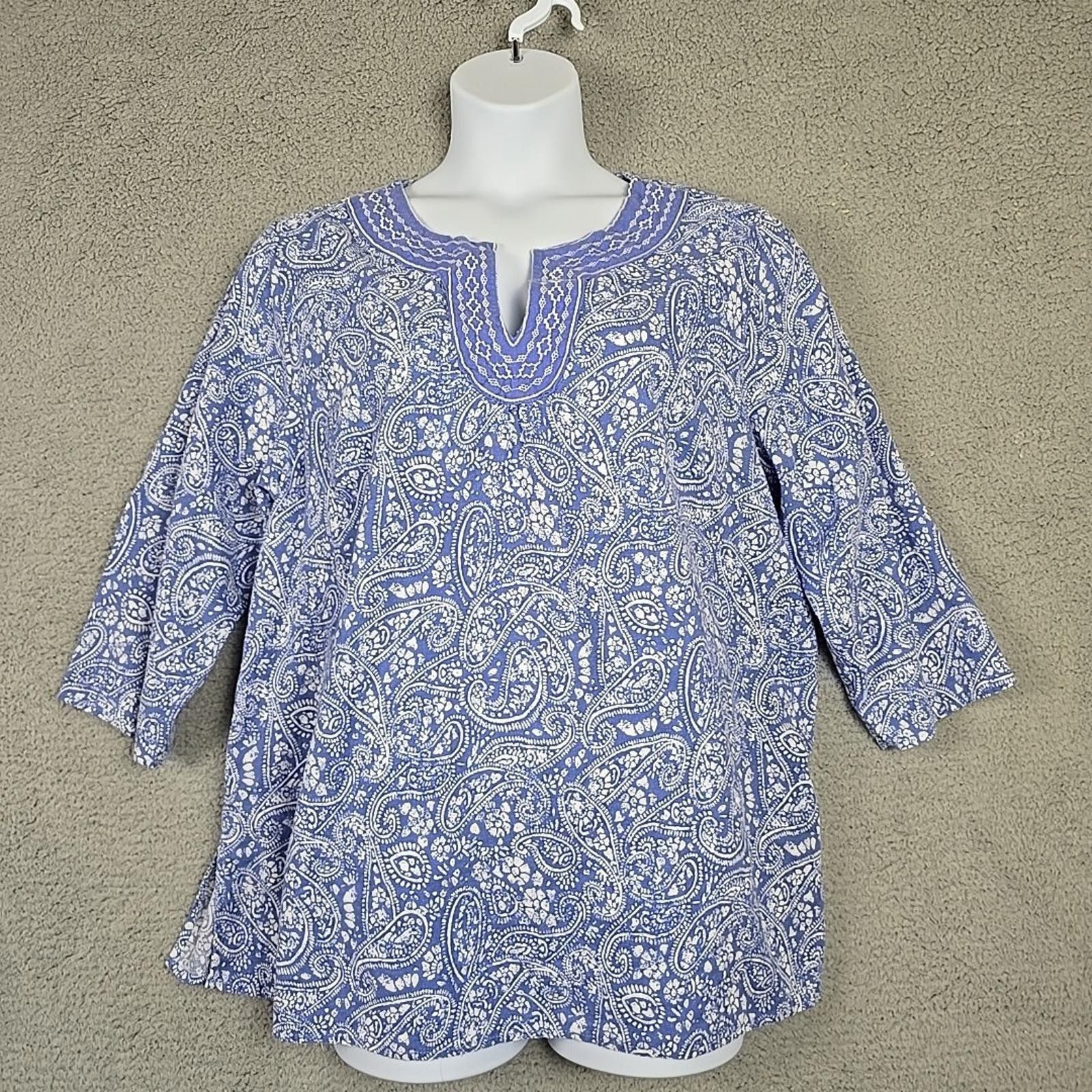 Other Carole Little Blue/White 3/4 Sleeve Linen Blend Shirt Sz 1X Size XL / US 12-14 / IT 48-50 - 1 Thumbnail