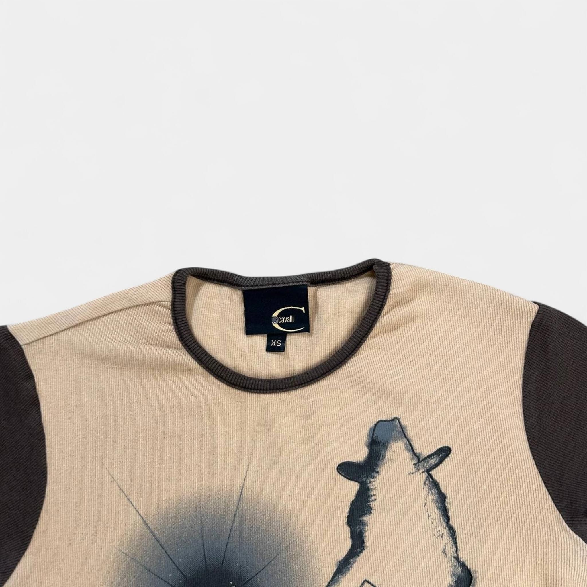 Roberto Cavalli Roberto Cavalli Slim Cowboy Print Beige Brown T-Shirt Size XS / US 0-2 / IT 36-38 - 4 Thumbnail