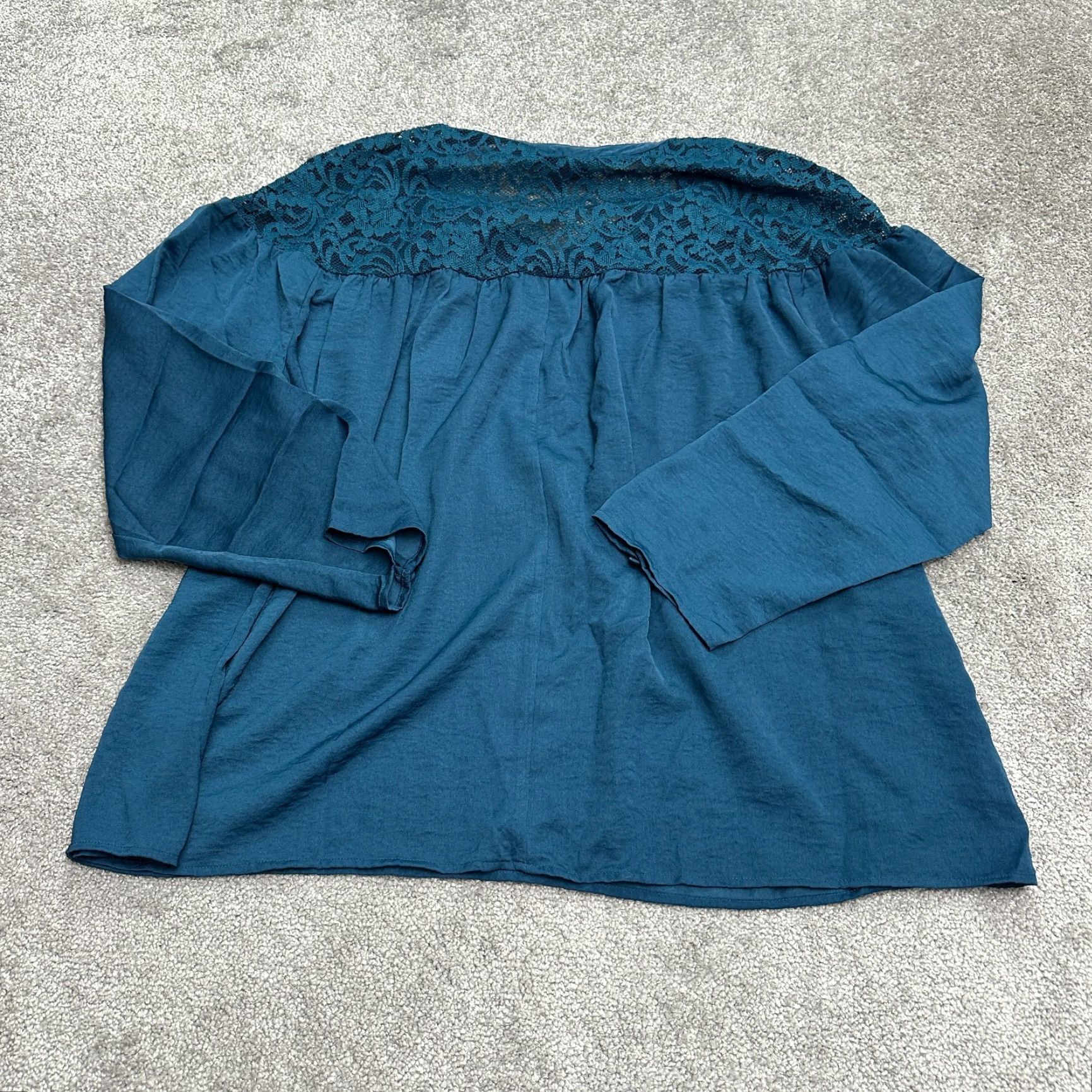 Vintage Lane Bryant Blouse Tunic Womens 18 Teal Blue Lace Long Sleeve Tie Front Casual Shirt Size XXL / US 16-18 / IT 52-54 - 2 Thumbnail