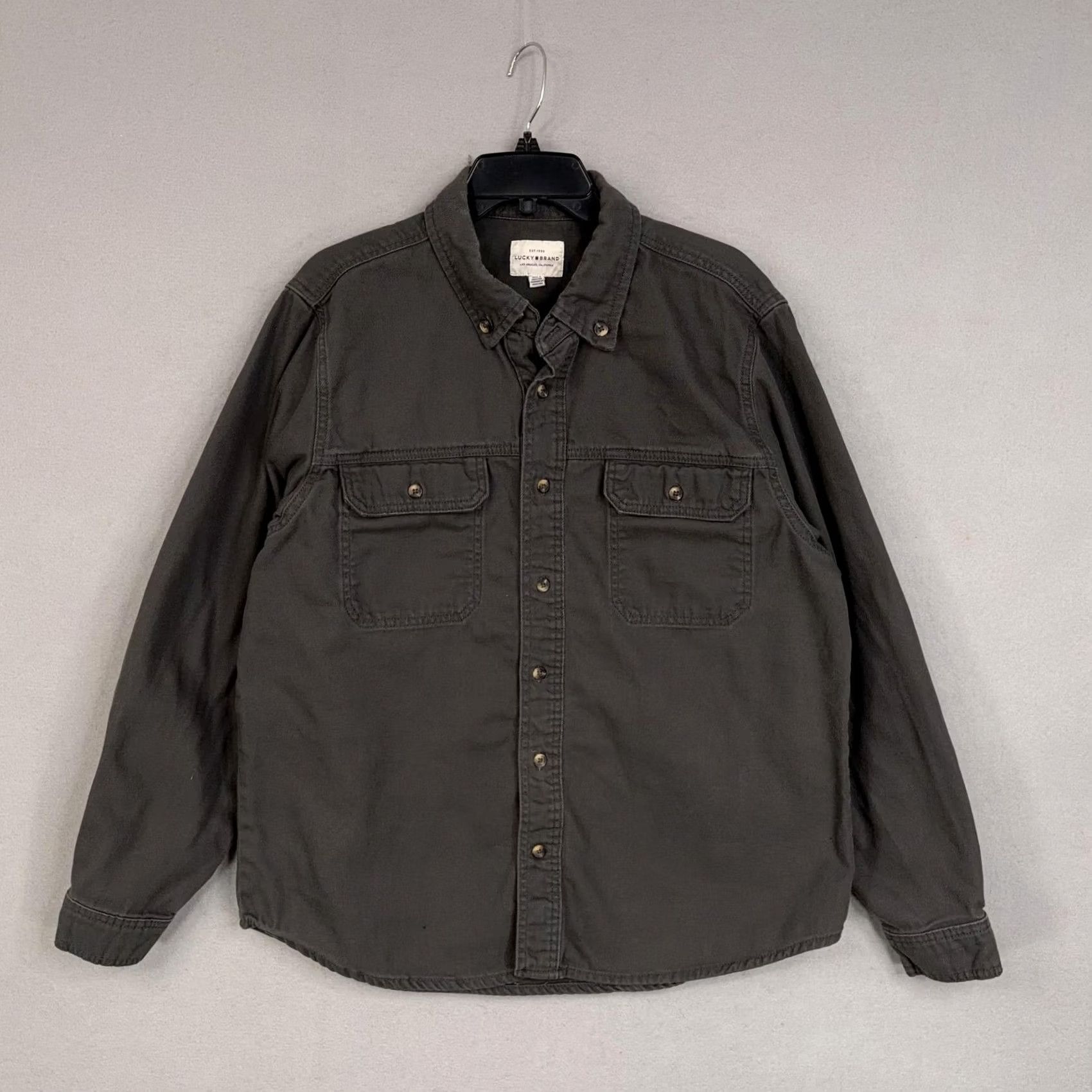Lucky Brand Lucky Brand Shirt Mens Large Gray Twill Button-Front Utility Pockets Shacket Jacket Casual Workwear Size US L / EU 52-54 / 3 - 2 Thumbnail