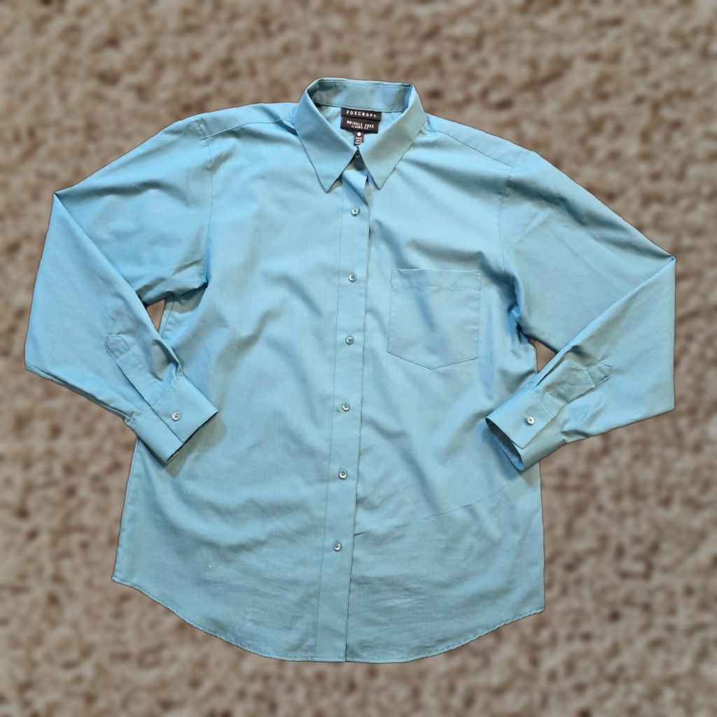 Vintage Foxcroft Top Womens 8 Green Wrinkle Free Button 3/4 Sleeve Casual Career Shirt Blouse Button Front No Iron 100% Cotton Classic Size M / US 6-8 / IT 42-44 - 1 Thumbnail