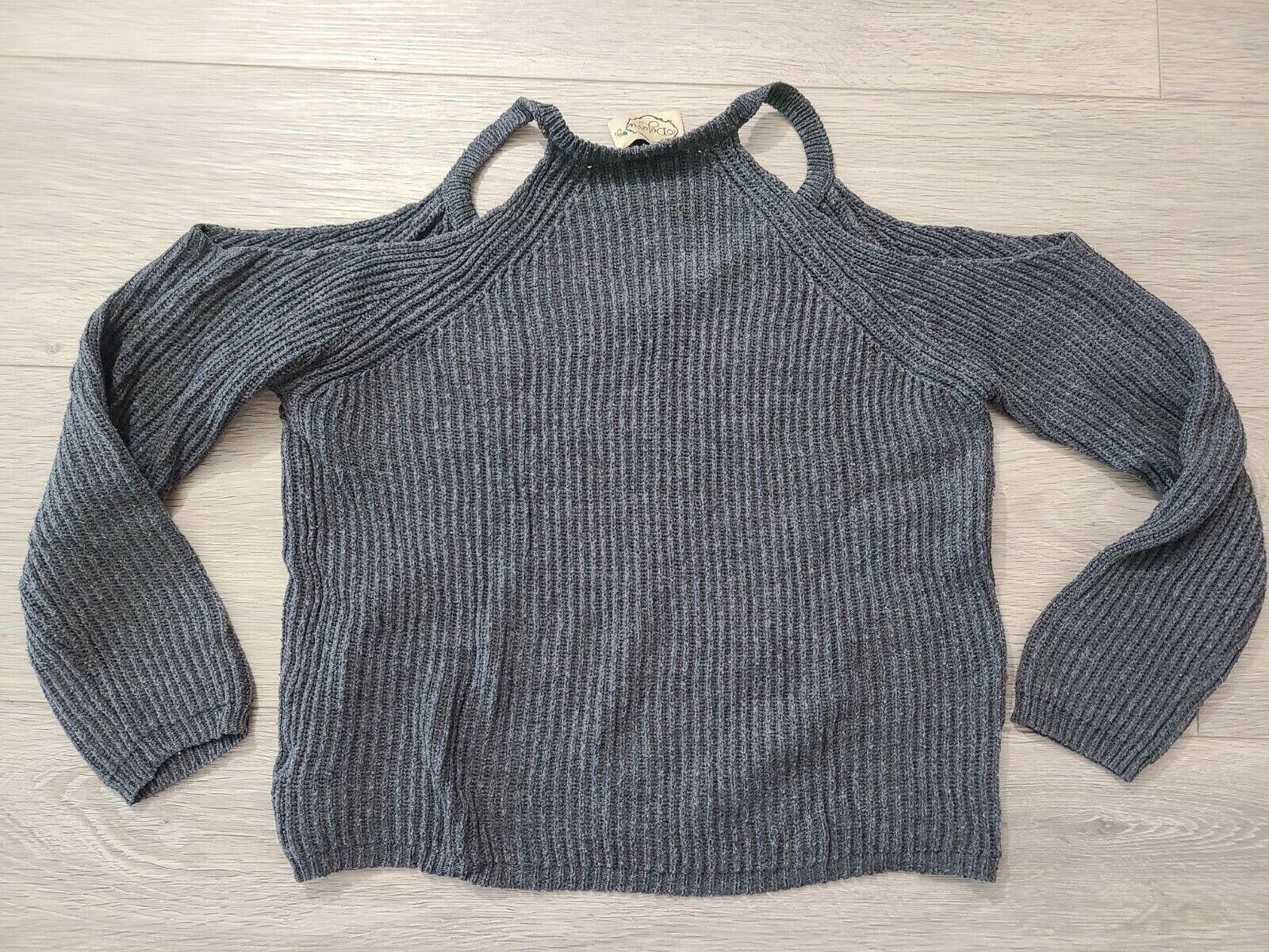 Designer Deja vu Sweater Womens Medium Grey Chunk Knit Cold Shoulder Size M / US 6-8 / IT 42-44 - 2 Thumbnail