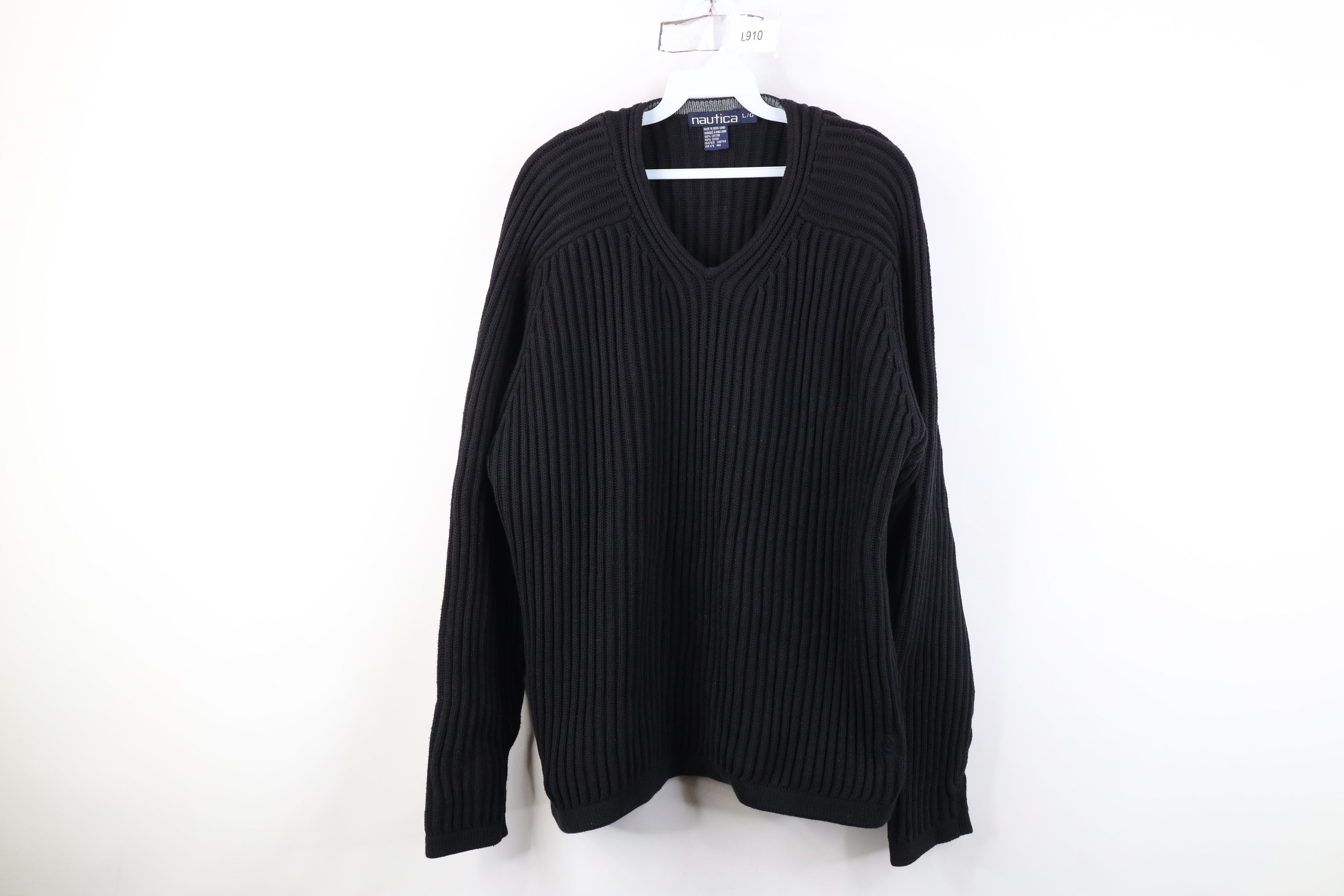 Nautica Vintage 90s Nautica Chunky Cotton Ribbed Knit Sweater Black Size US L / EU 52-54 / 3 - 1 Thumbnail